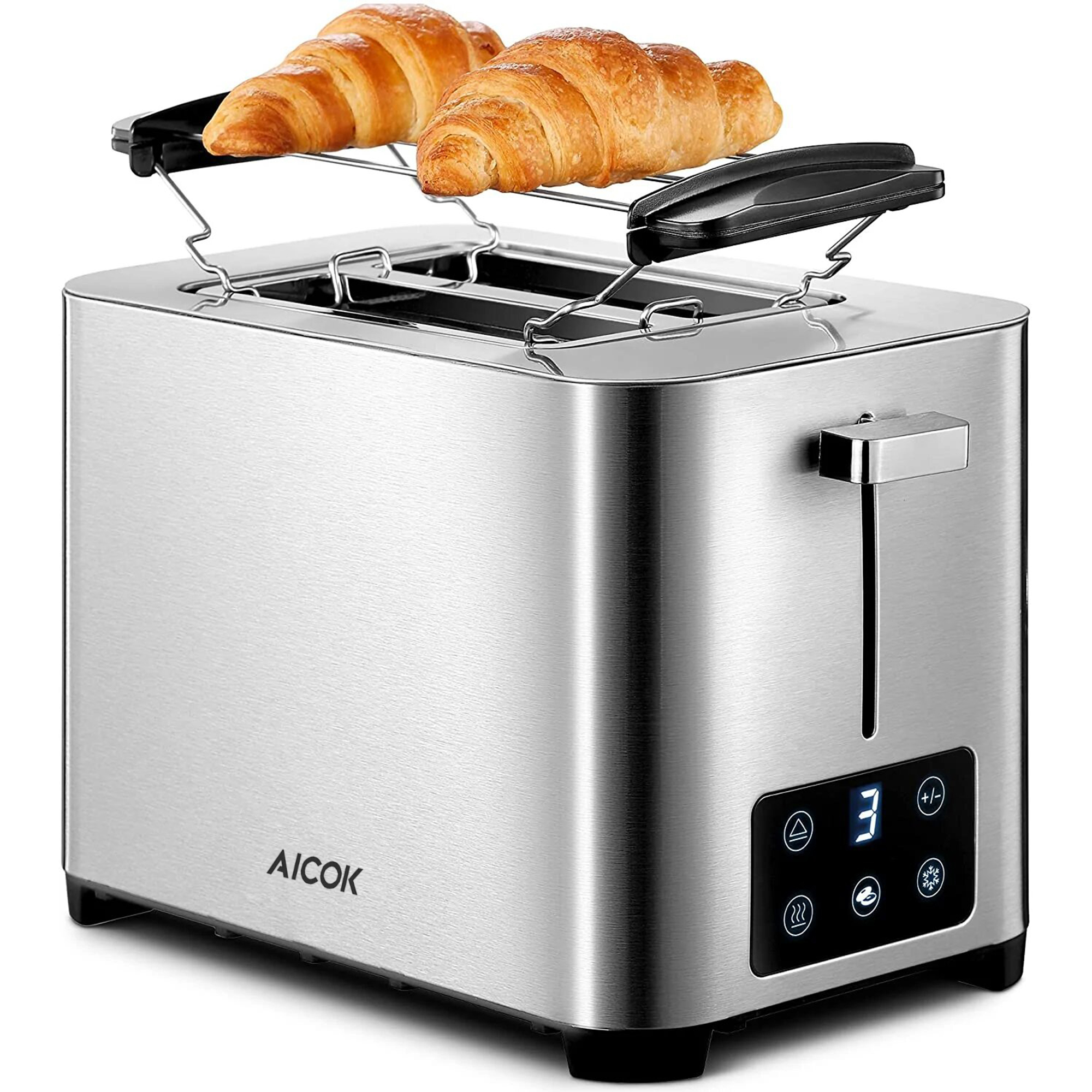 Tostador 2 Rebanadas Aicok Acero Inox Touch 6 Niveles