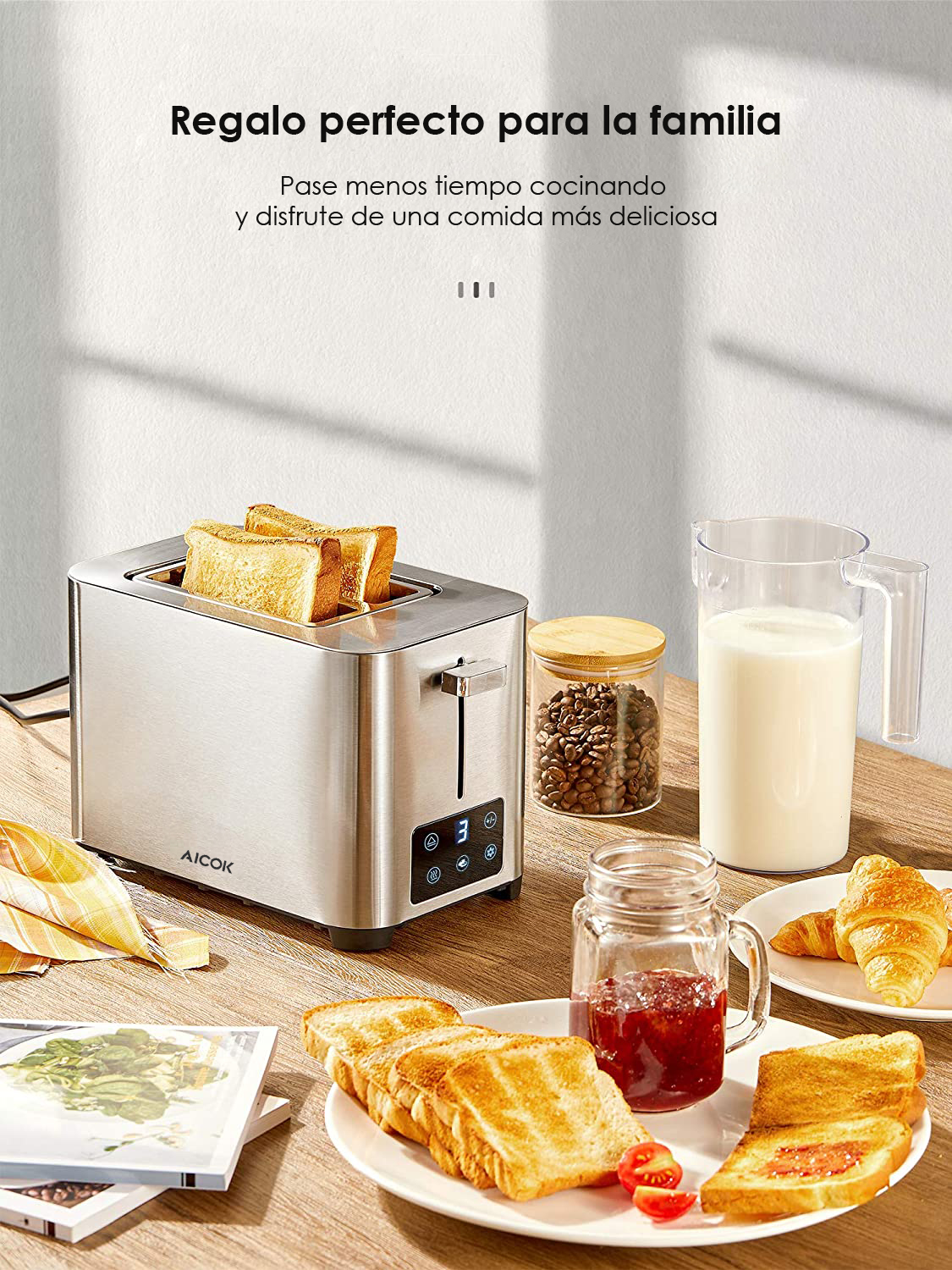 Foto 2 | Tostador 2 Rebanadas Aicok Acero Inox Touch 6 Niveles