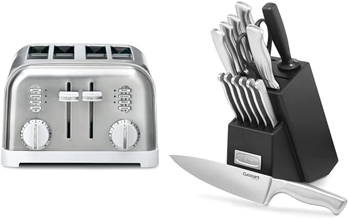 Tostadora Clásica de Metal de 4 Cortes CPT-180WP1 con Control Personalizado y Cuchillo de Cocina de 15 Piezas $7,197