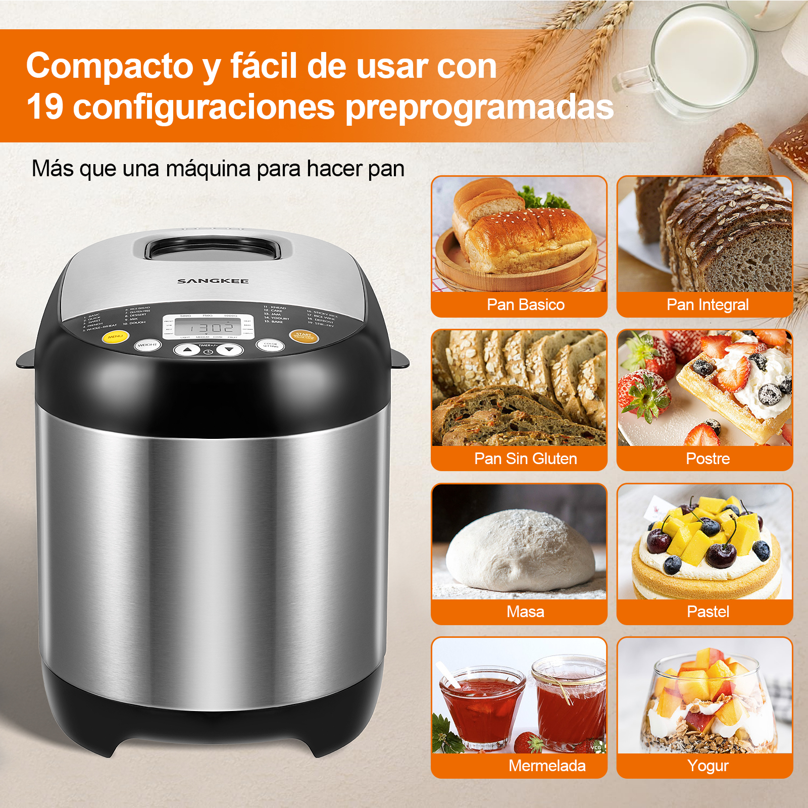 Foto 5 pulgar | Máquina de Pan 19 en 1 Sangkee Horno Tostador de Acero Inoxidable K10174