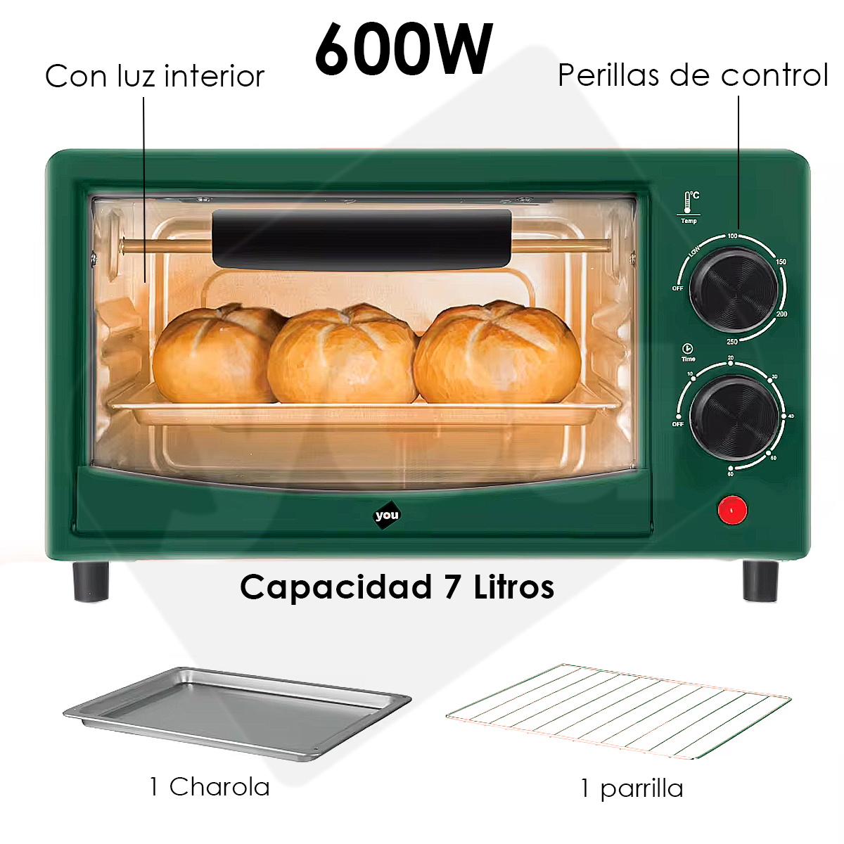 Foto 7 pulgar | Horno Electrico De Mesa Doble Resistencia 7 Litros 600w You