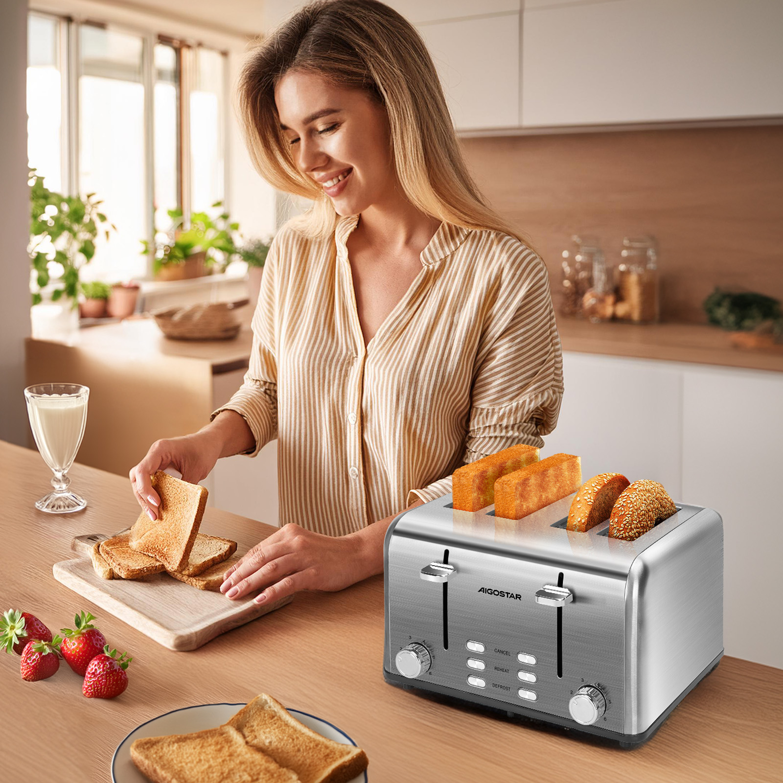 Foto 6 | Tostadora Acero Inoxidable 4 Rebanadas 1750w Plata Aigostar Color Gris