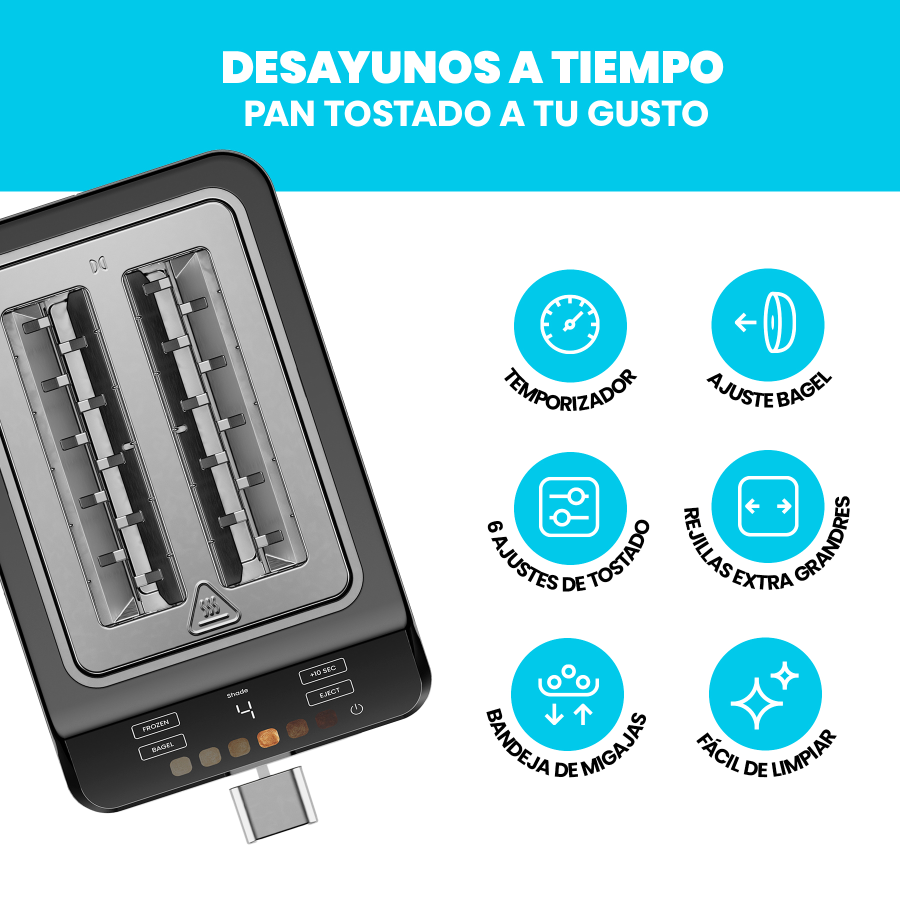 Foto 4 pulgar | Chefman - Smart Touch Tostador 2 Rebanadas Digital, 6 Definiciones De Tonalidad.
