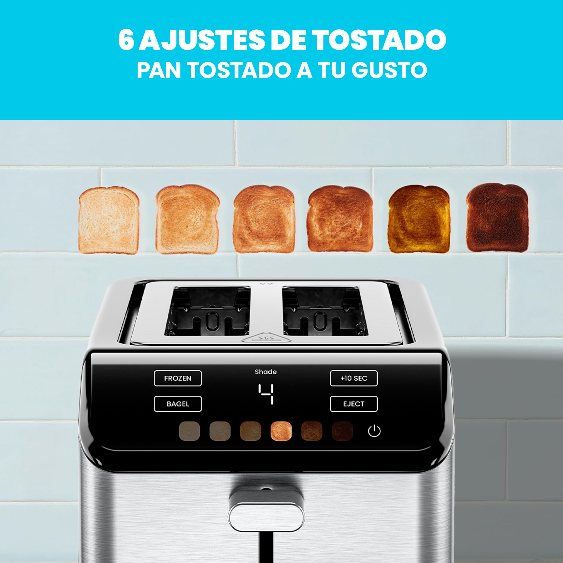 Foto 6 pulgar | Chefman - Smart Touch Tostador 2 Rebanadas Digital, 6 Definiciones De Tonalidad.