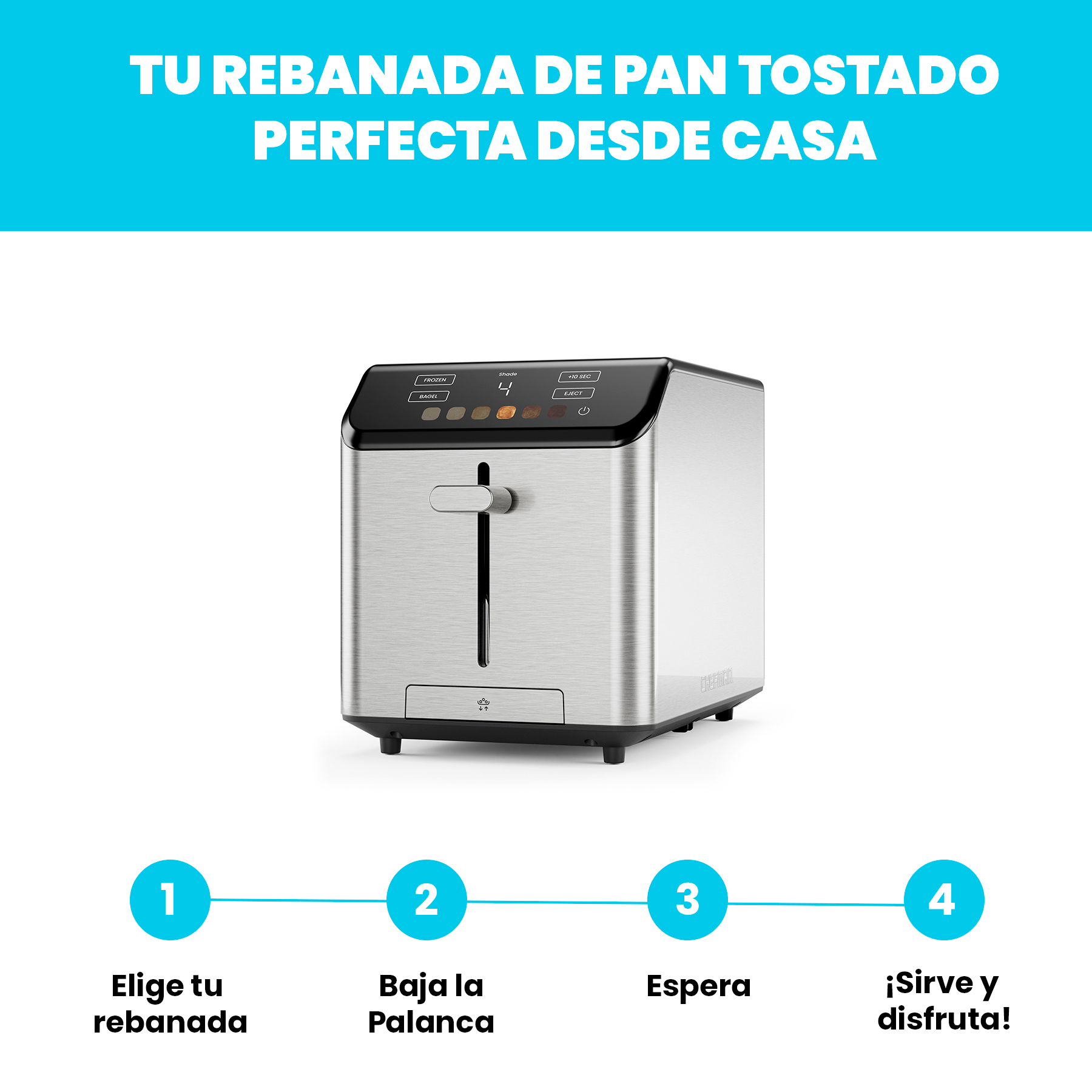 Foto 8 pulgar | Chefman - Smart Touch Tostador 2 Rebanadas Digital, 6 Definiciones De Tonalidad.