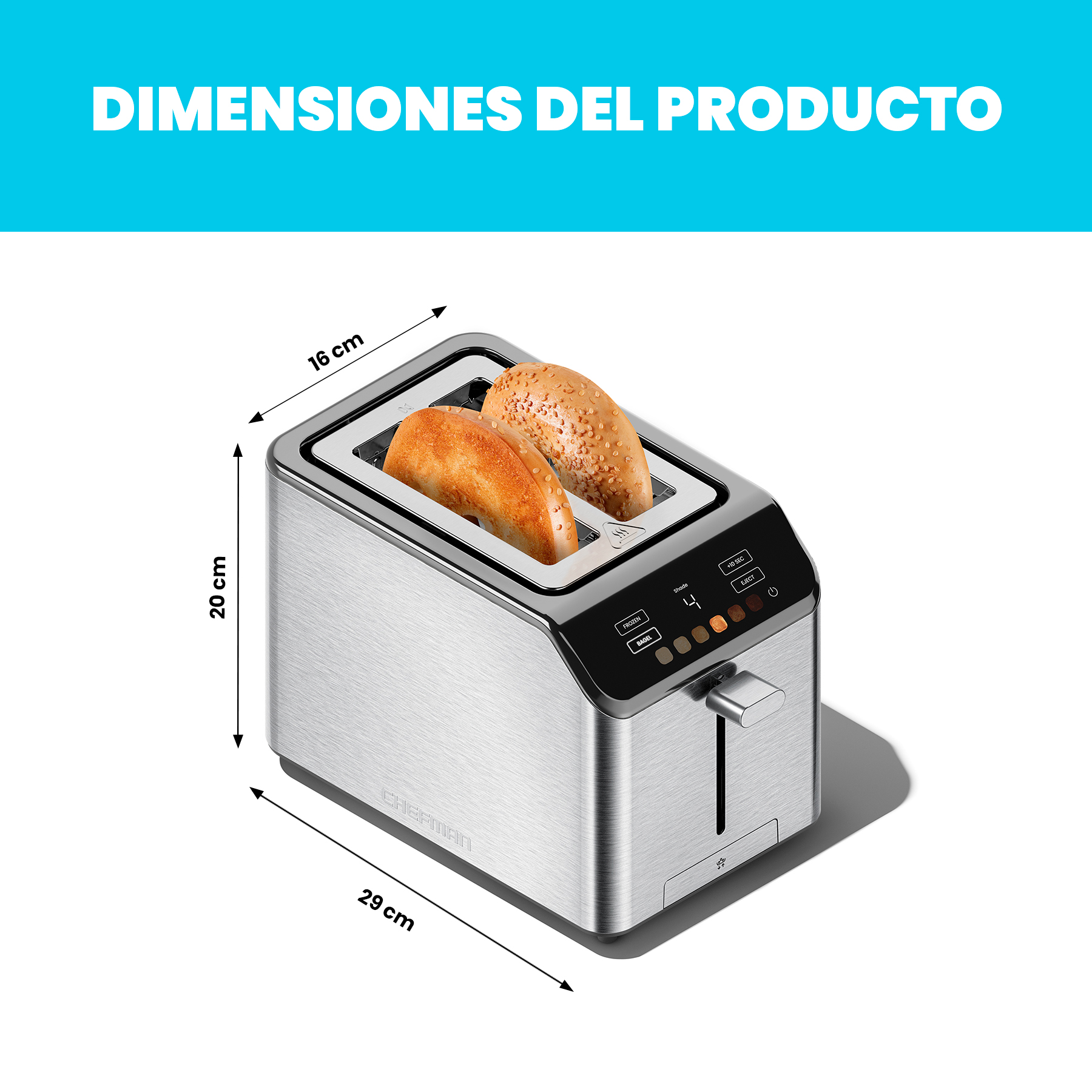 Foto 8 | Chefman - Smart Touch Tostador 2 Rebanadas Digital, 6 Definiciones De Tonalidad.