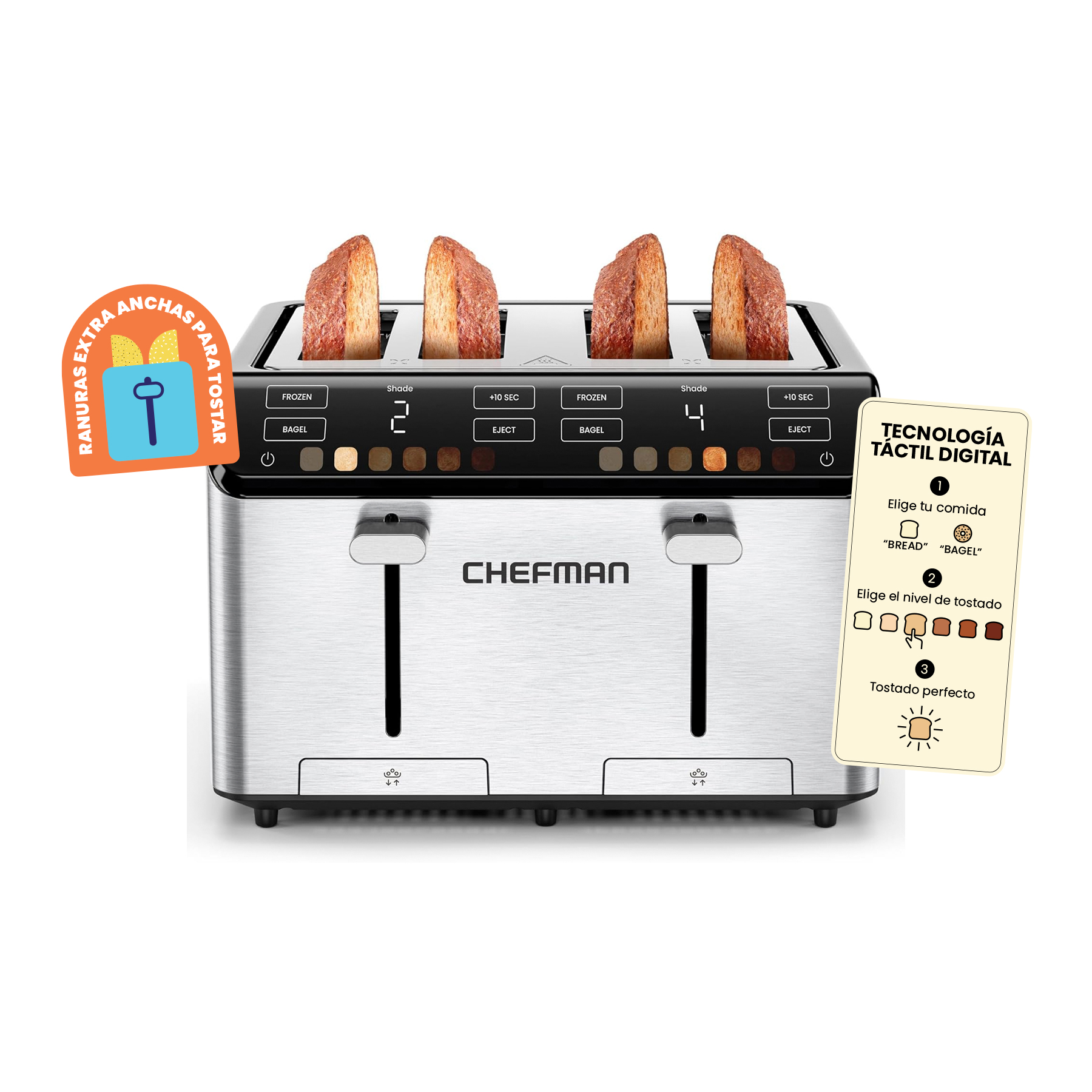 Foto 1 | Chefman - Smart Touch Tostador 4 Rebanadas Digital, 6 Definiciones De Tonalidad.