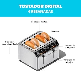 Foto 2 | Chefman - Smart Touch Tostador 4 Rebanadas Digital, 6 Definiciones De Tonalidad.