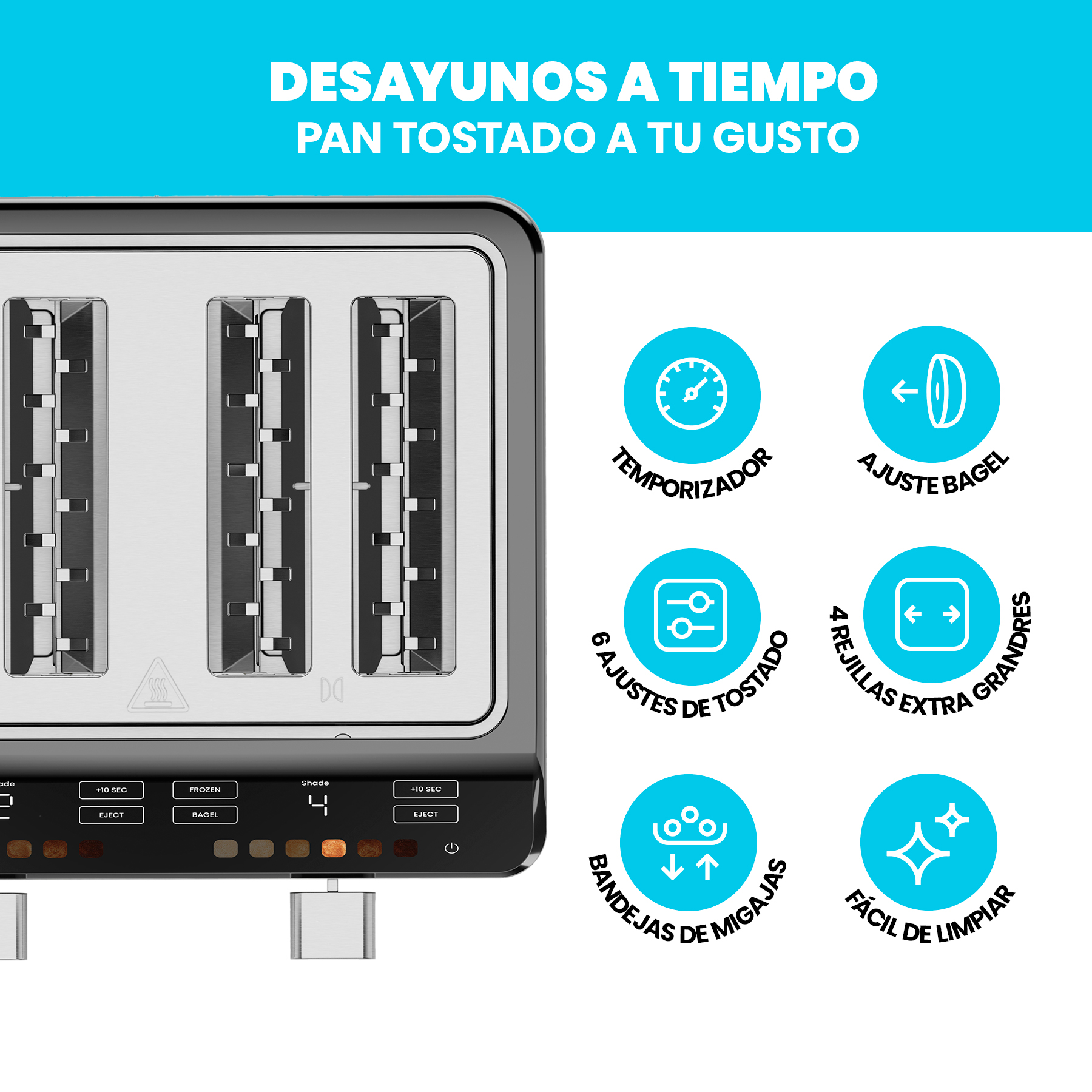 Foto 3 | Chefman - Smart Touch Tostador 4 Rebanadas Digital, 6 Definiciones De Tonalidad.