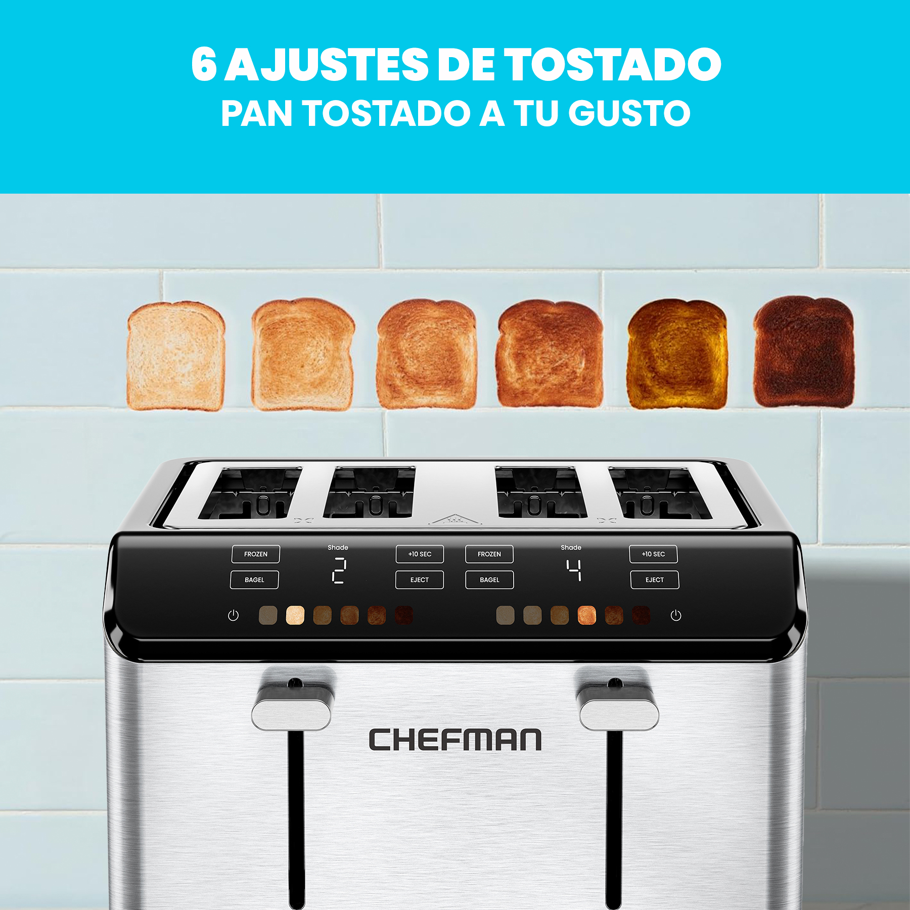 Foto 5 | Chefman - Smart Touch Tostador 4 Rebanadas Digital, 6 Definiciones De Tonalidad.