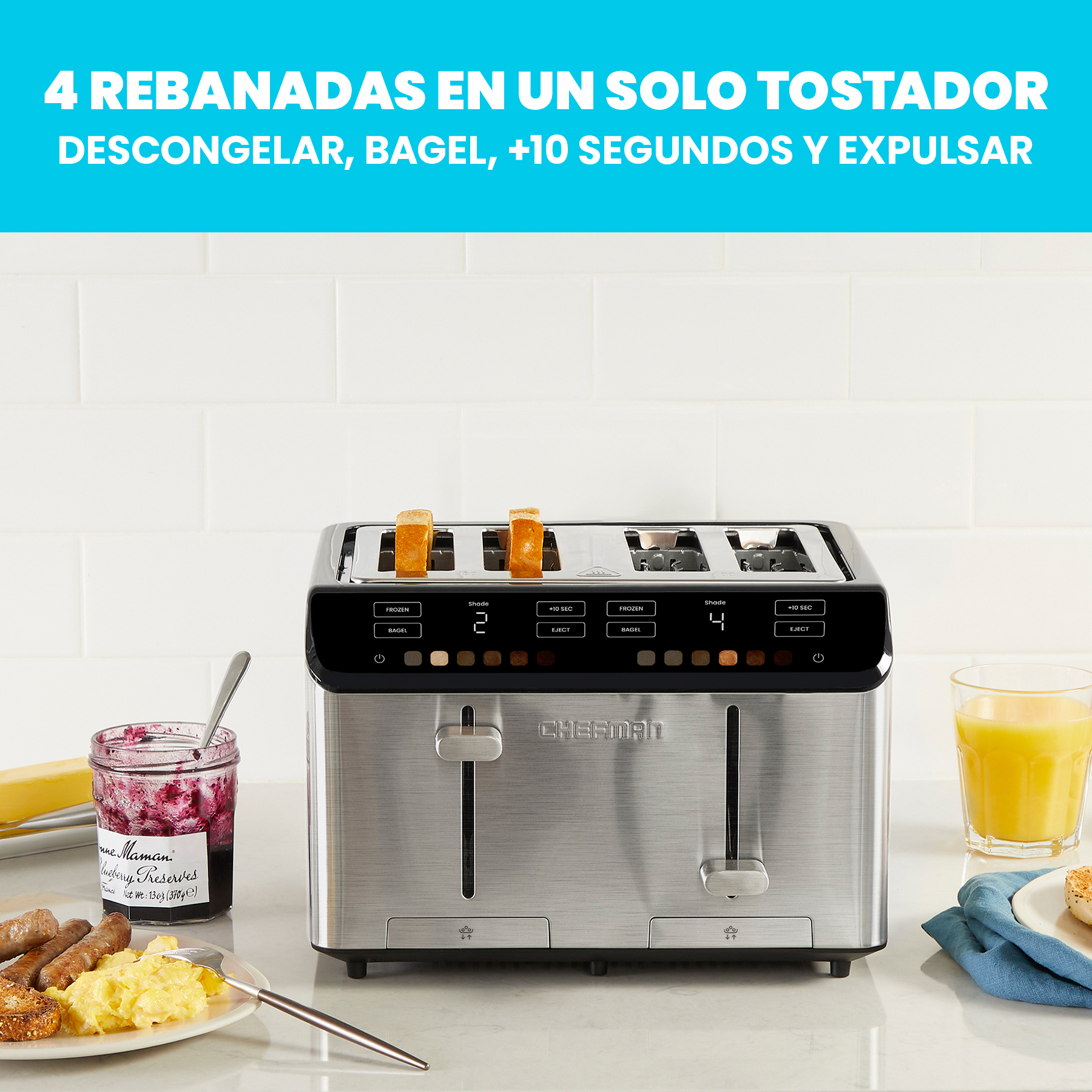 Foto 6 | Chefman - Smart Touch Tostador 4 Rebanadas Digital, 6 Definiciones De Tonalidad.