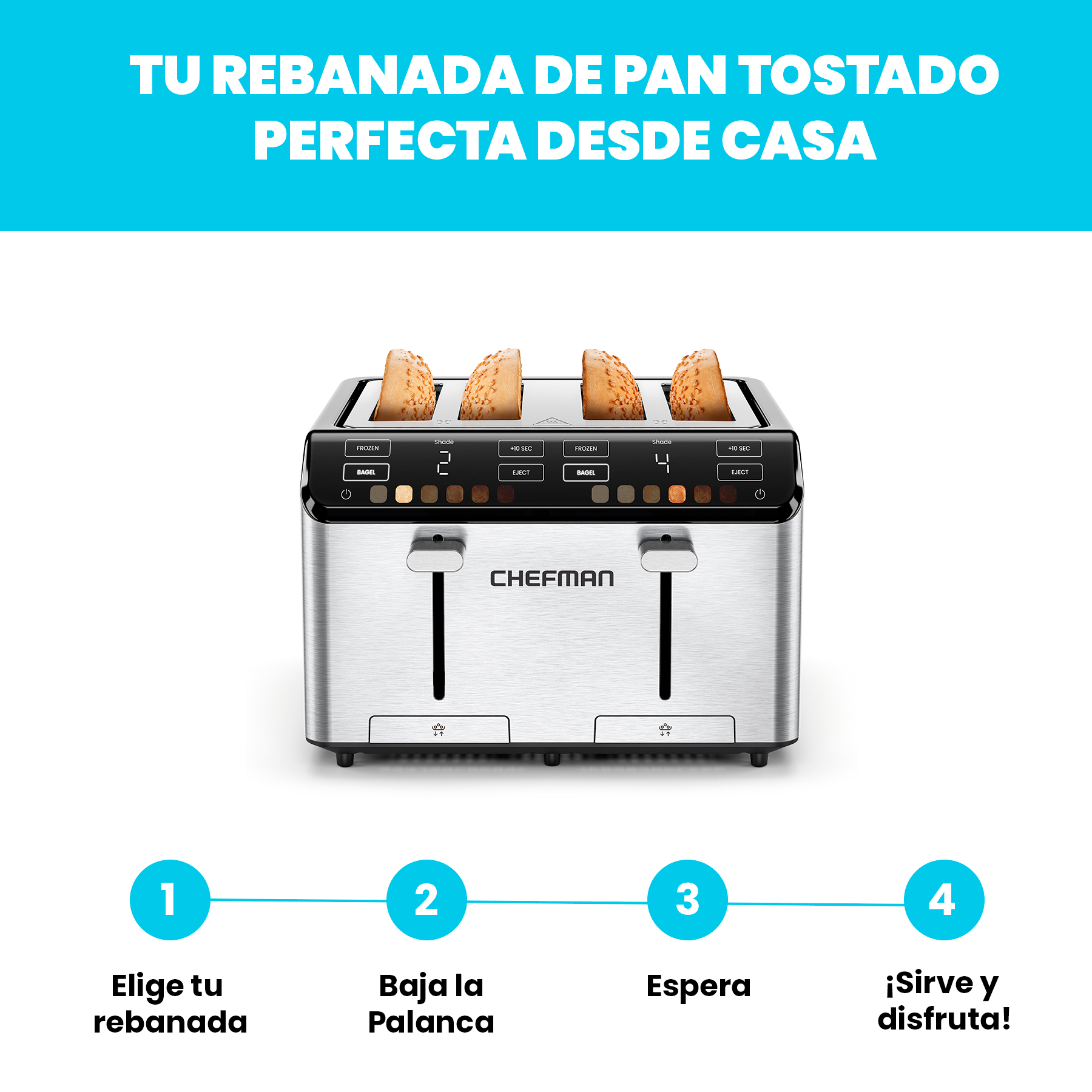 Foto 7 | Chefman - Smart Touch Tostador 4 Rebanadas Digital, 6 Definiciones De Tonalidad.