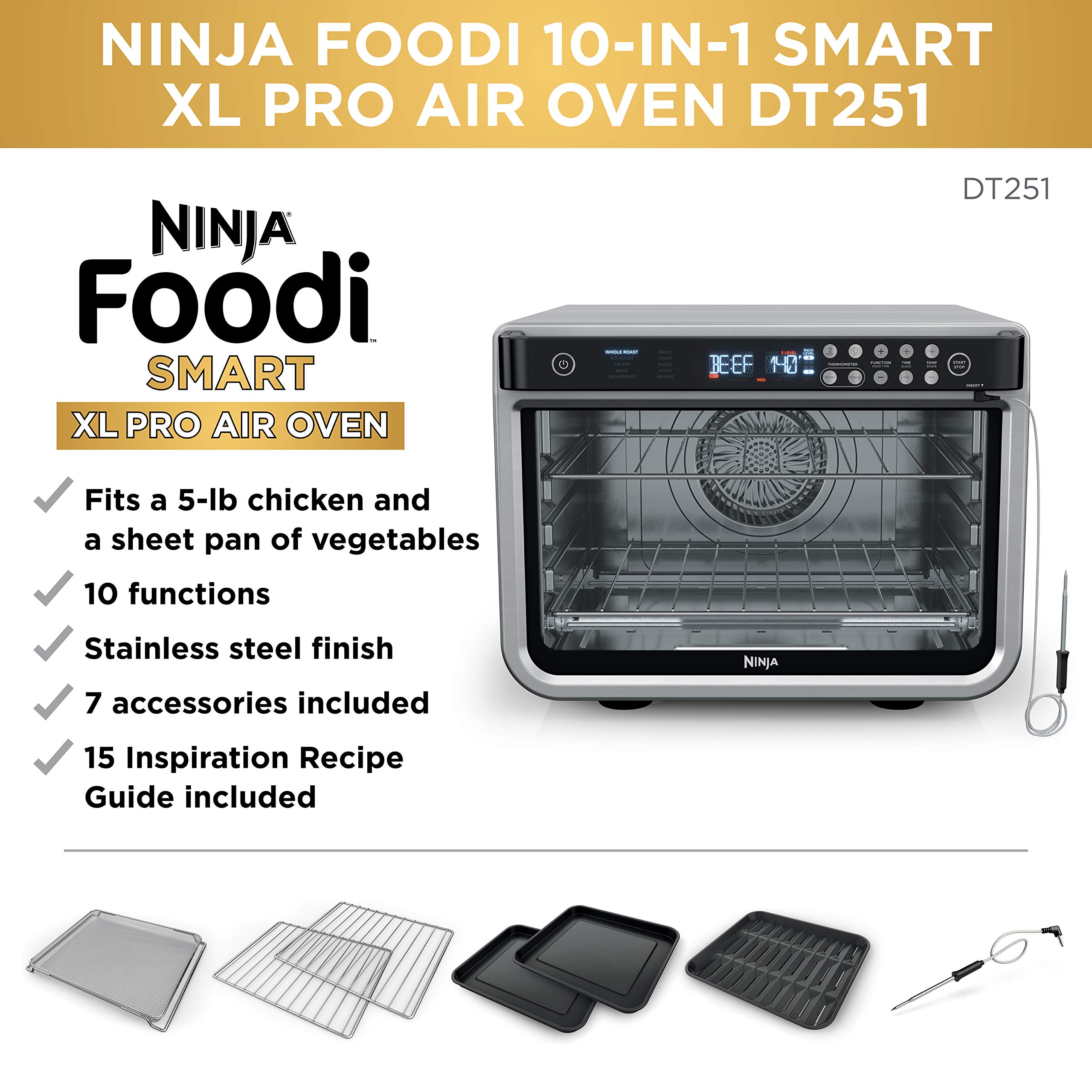 Foto 7 pulgar | Horno Air Fry Ninja Dt251 Foodi 10 En 1 Smart Xl Plateado - Venta Internacional.