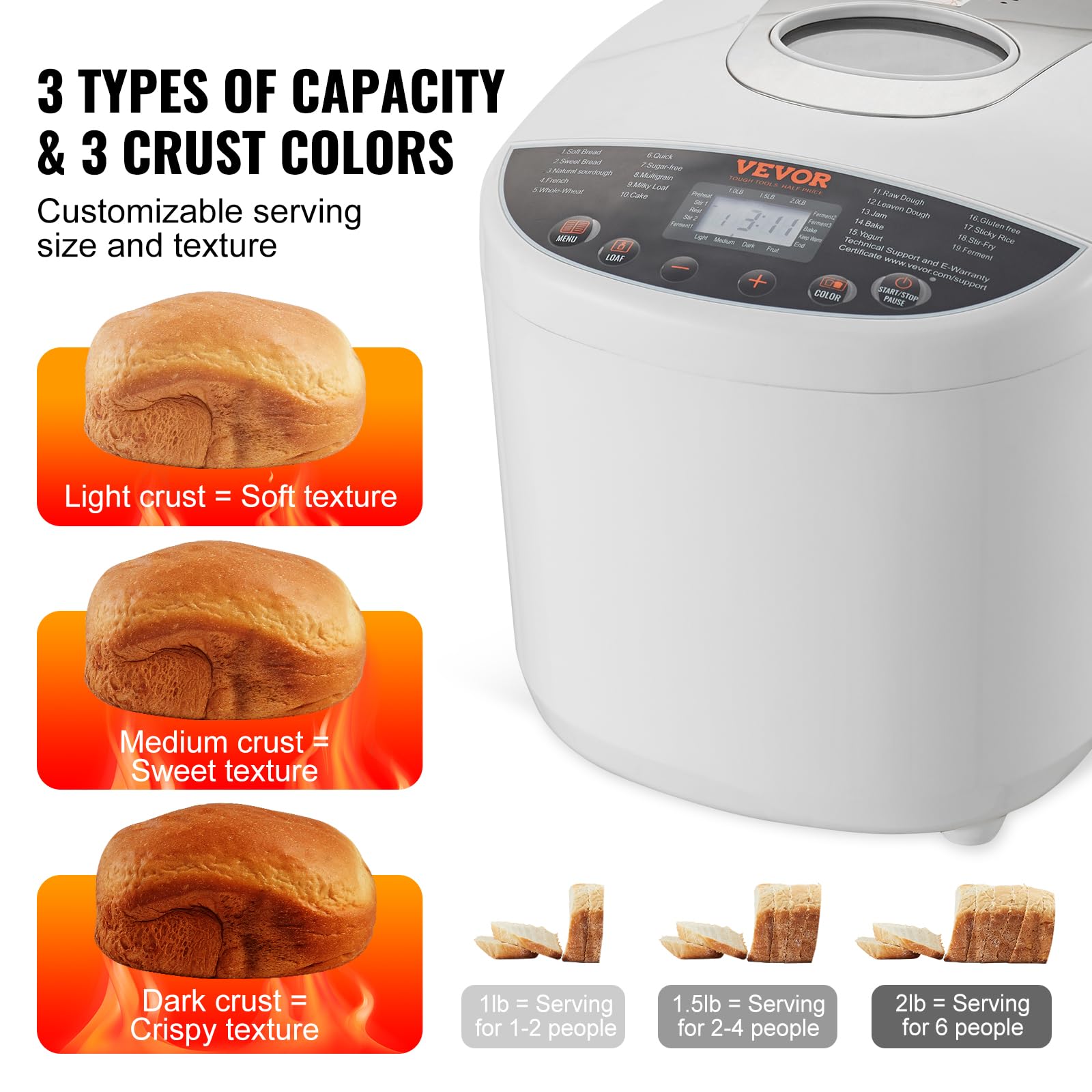 Foto 3 | Sartén De Cerámica Antiadherente Bread Maker Vevor, 19 En 1, 2 Libras - Venta Internacional.