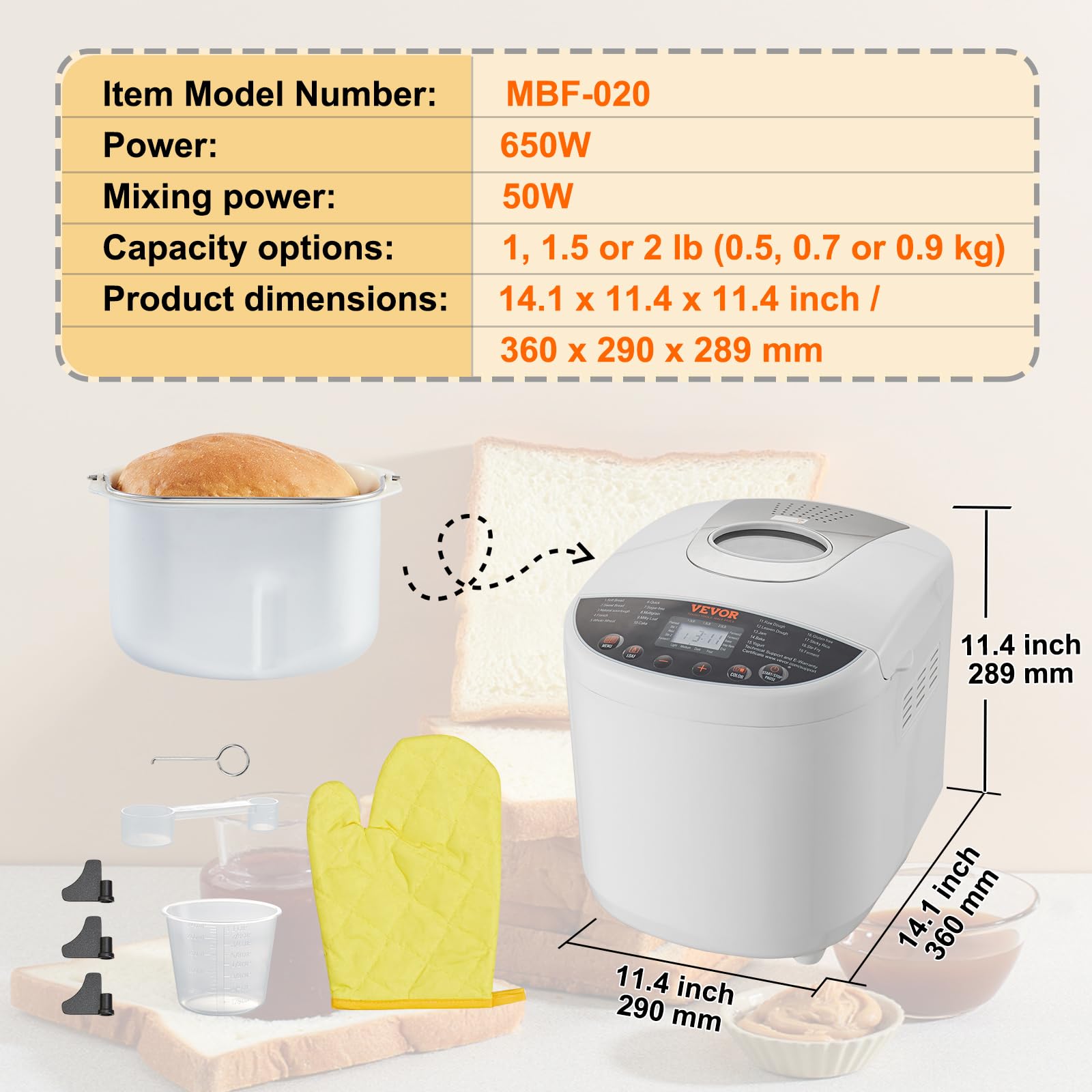 Foto 7 | Sartén De Cerámica Antiadherente Bread Maker Vevor, 19 En 1, 2 Libras - Venta Internacional.