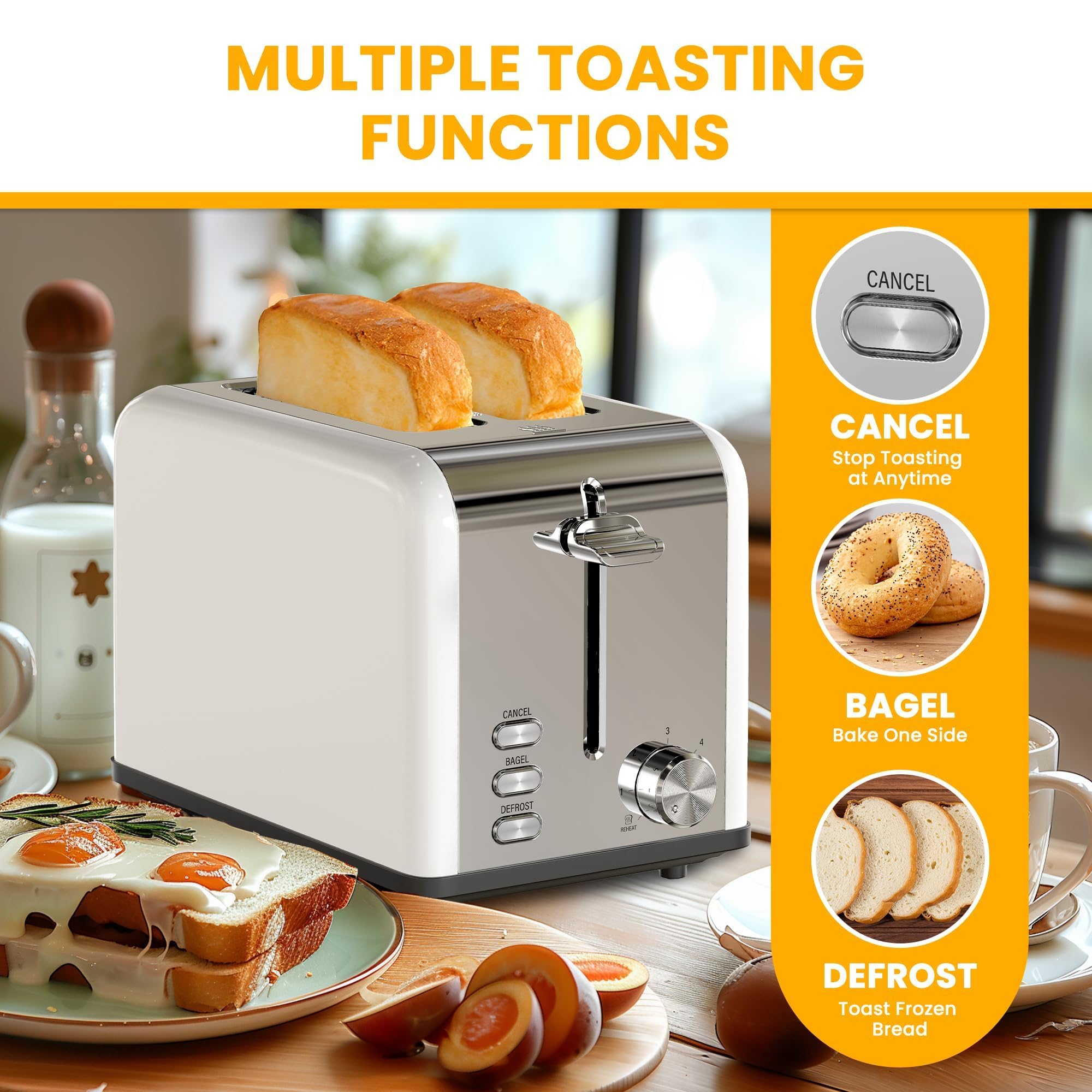 Foto 3 | Toaster Simple Deluxe Para 2 Rebanadas Y 6 Niveles De Dorado, Color Blanco - Venta Internacional.