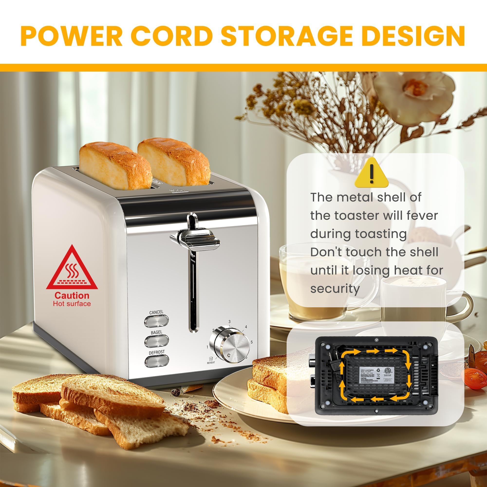 Foto 5 | Toaster Simple Deluxe Para 2 Rebanadas Y 6 Niveles De Dorado, Color Blanco - Venta Internacional.