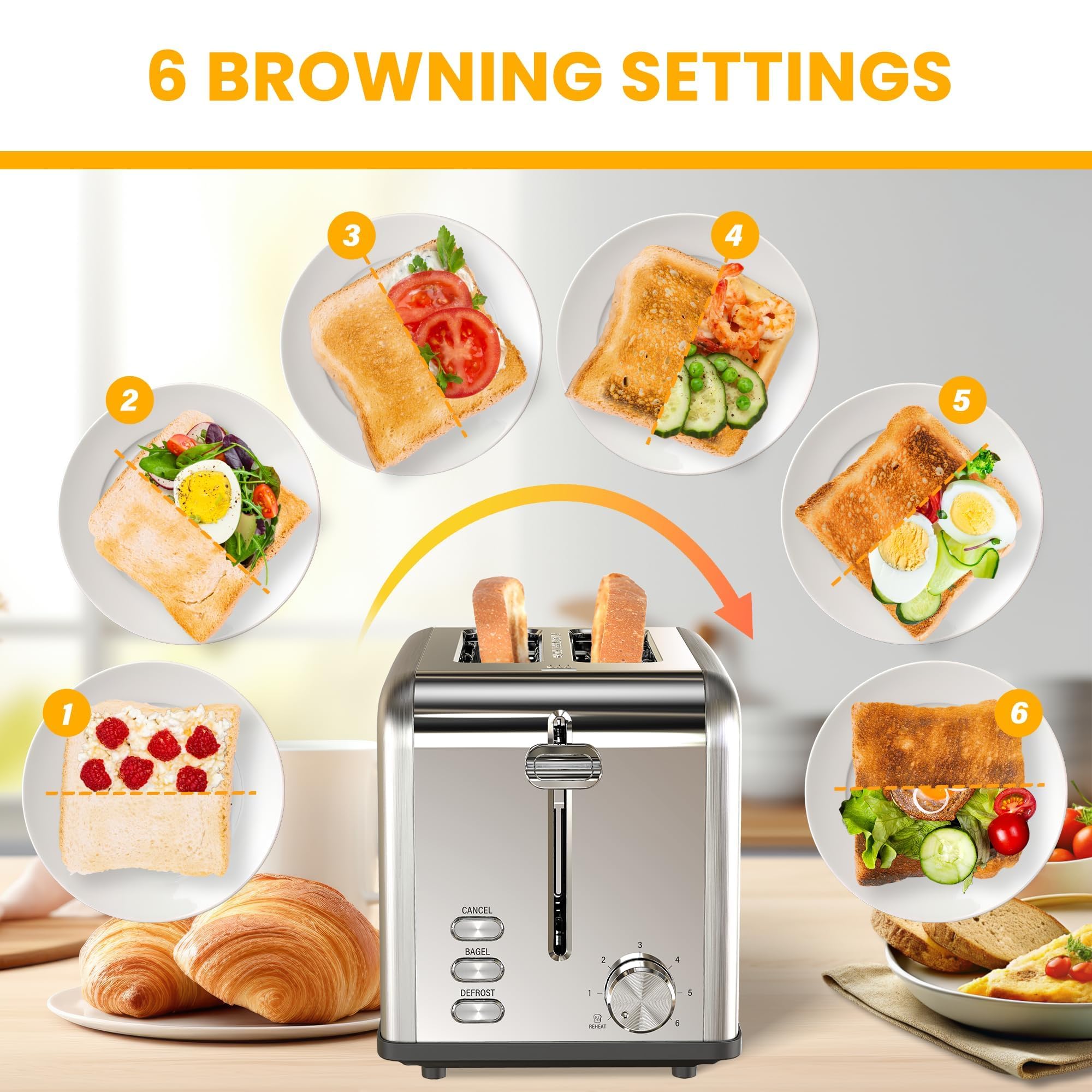 Foto 7 pulgar | Toaster Simple Deluxe Para 2 Rebanadas Y 6 Niveles De Dorado, Color Plateado - Venta Internacional.