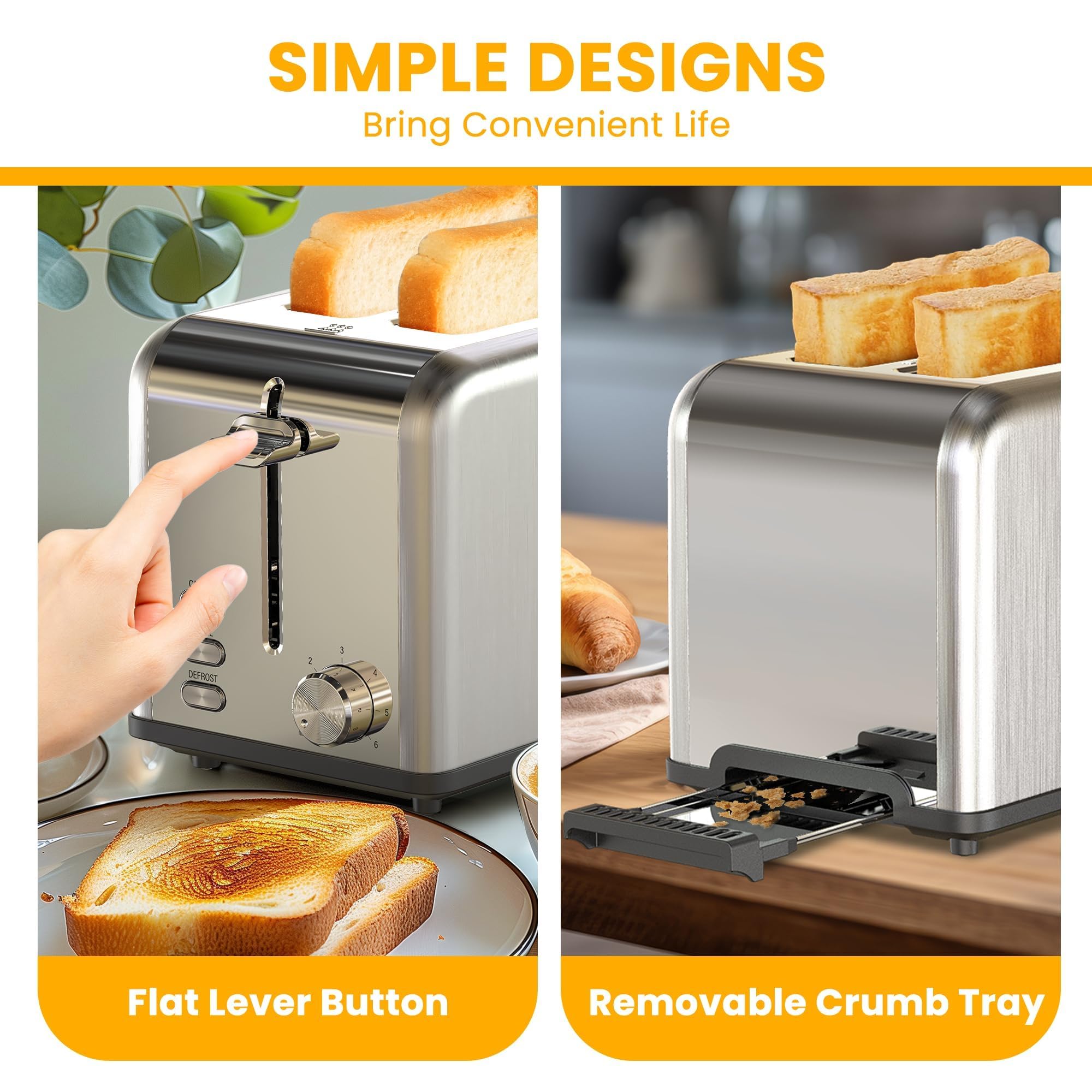 Foto 7 | Toaster Simple Deluxe Para 2 Rebanadas Y 6 Niveles De Dorado, Color Plateado - Venta Internacional.