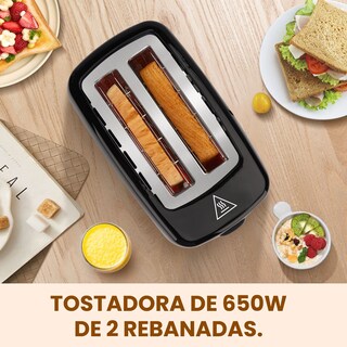 Foto 2 | Tostadora 650w 2 Rebanadas 6 Niveles De Tostado Negra