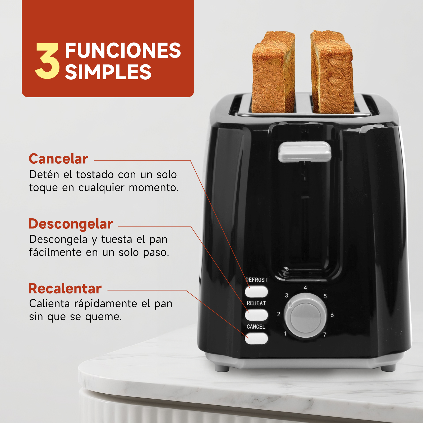 Foto 3 pulgar | Tostadora 750w 2 Rebanadas 7 Niveles De Tostado Negra