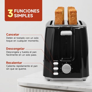 Foto 2 | Tostadora 750w 2 Rebanadas 7 Niveles De Tostado Negra