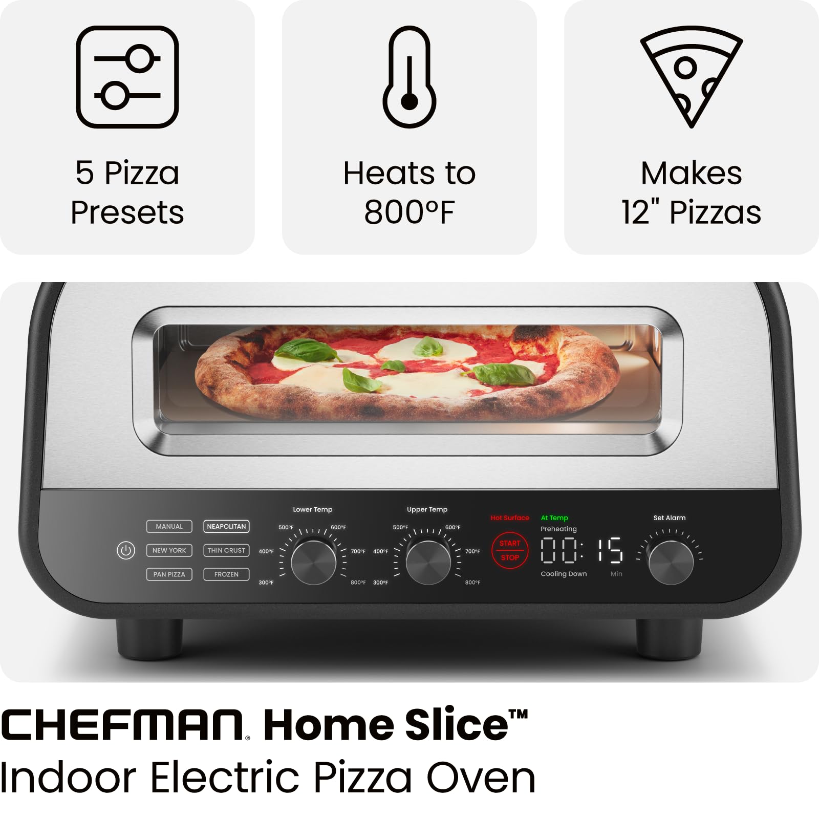 Foto 3 pulgar | Horno Eléctrico Para Pizza Chefman Para Interiores, 800 °f, 30 Cm, Con Piedra Y Cáscara - Venta Internacional.