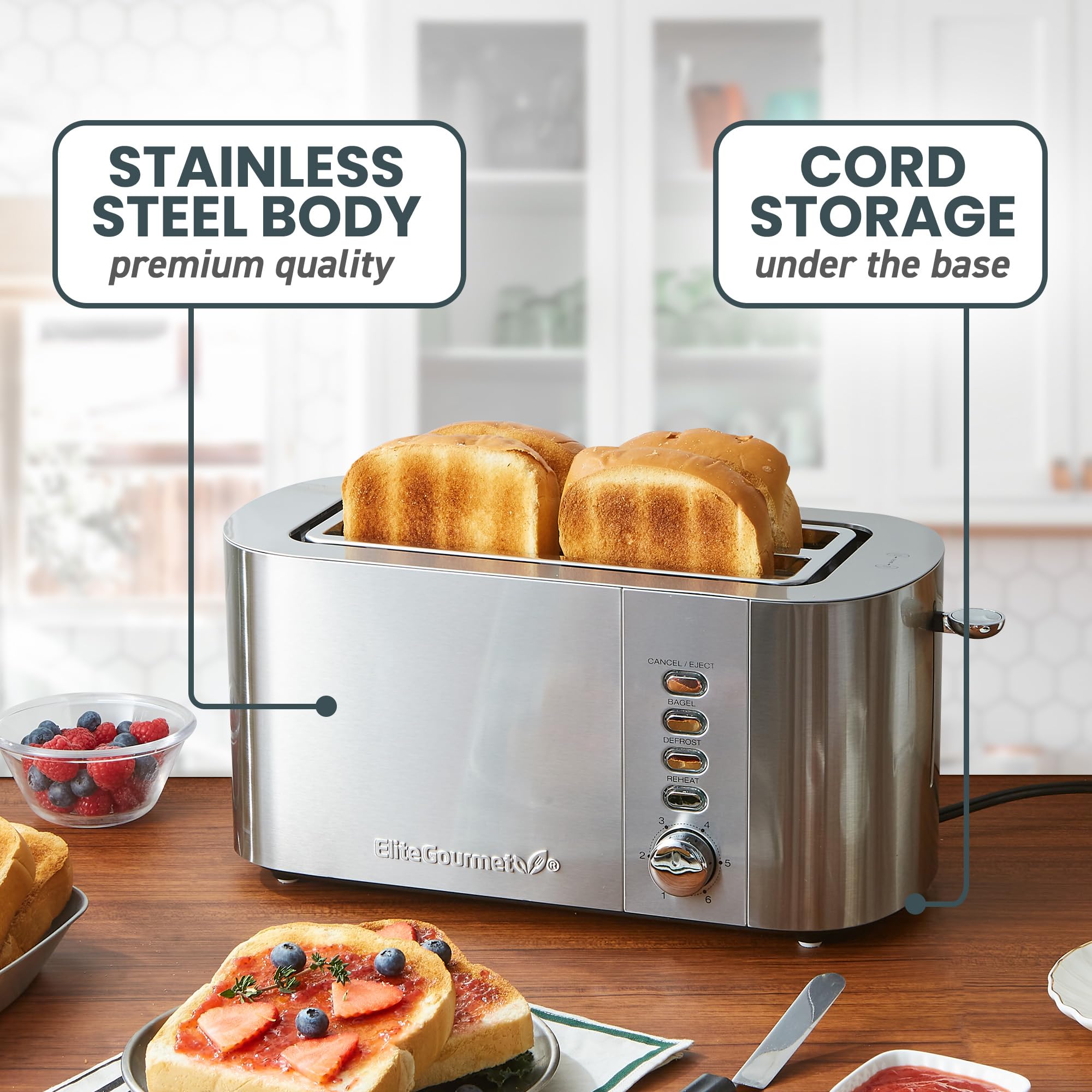 Foto 3 pulgar | Toaster Elite Gourmet Ect4123  Ranura Larga  4 Rebanadas  Acero Inoxidable - Venta Internacional.