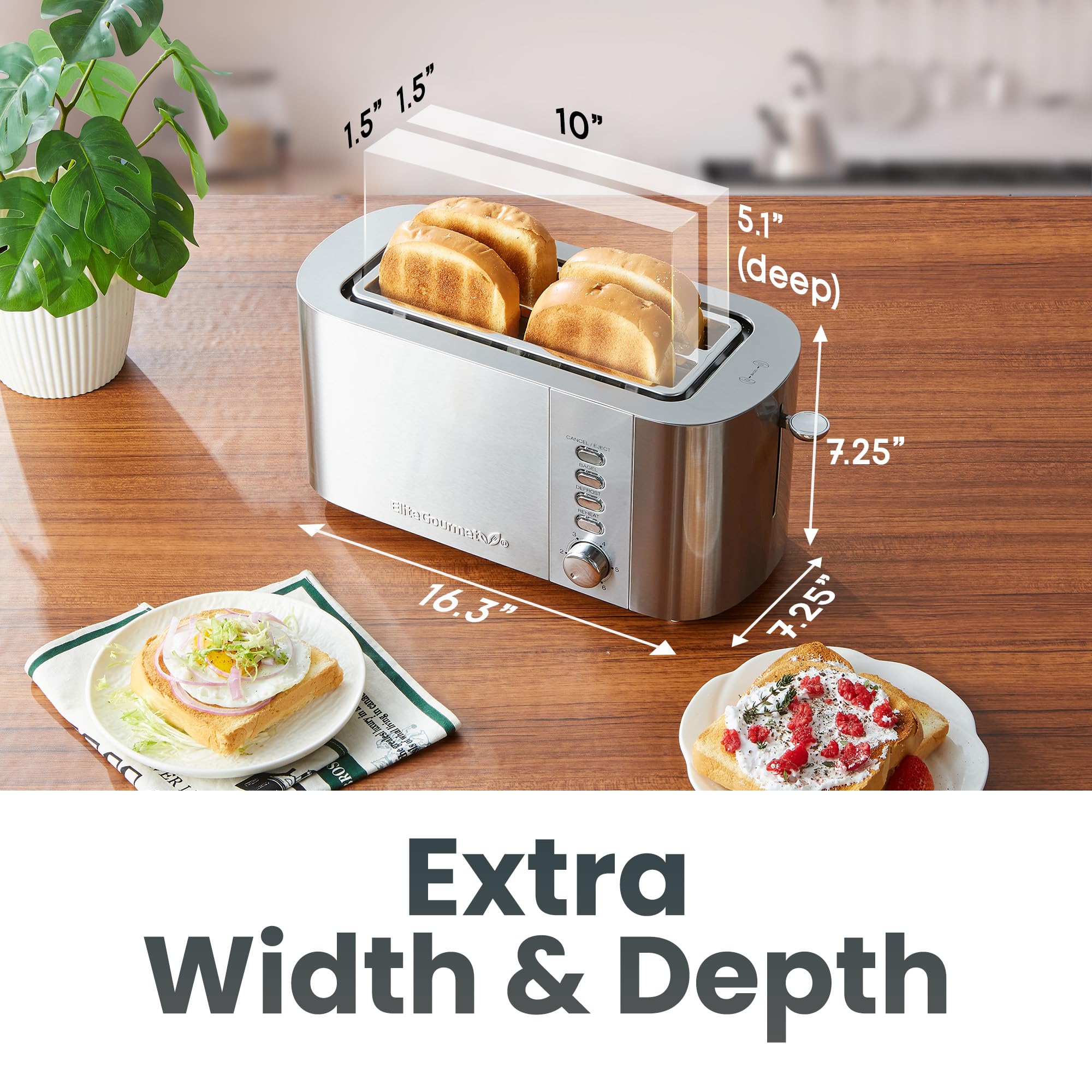 Foto 7 pulgar | Toaster Elite Gourmet Ect4123  Ranura Larga  4 Rebanadas  Acero Inoxidable - Venta Internacional.