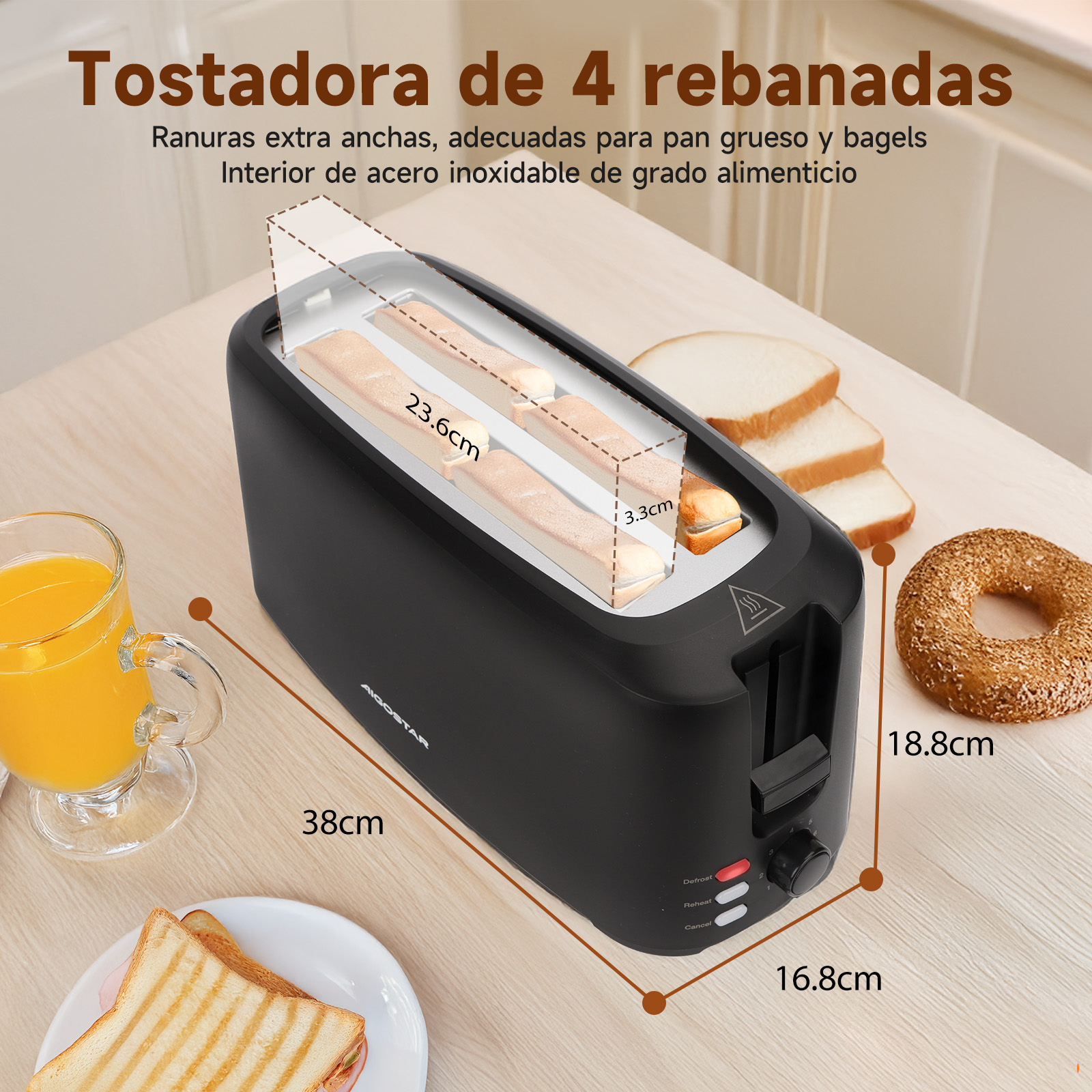 Foto 6 pulgar | Tostadora De Pan 4 Rebanadas 1400w  7 Niveles Ajustables