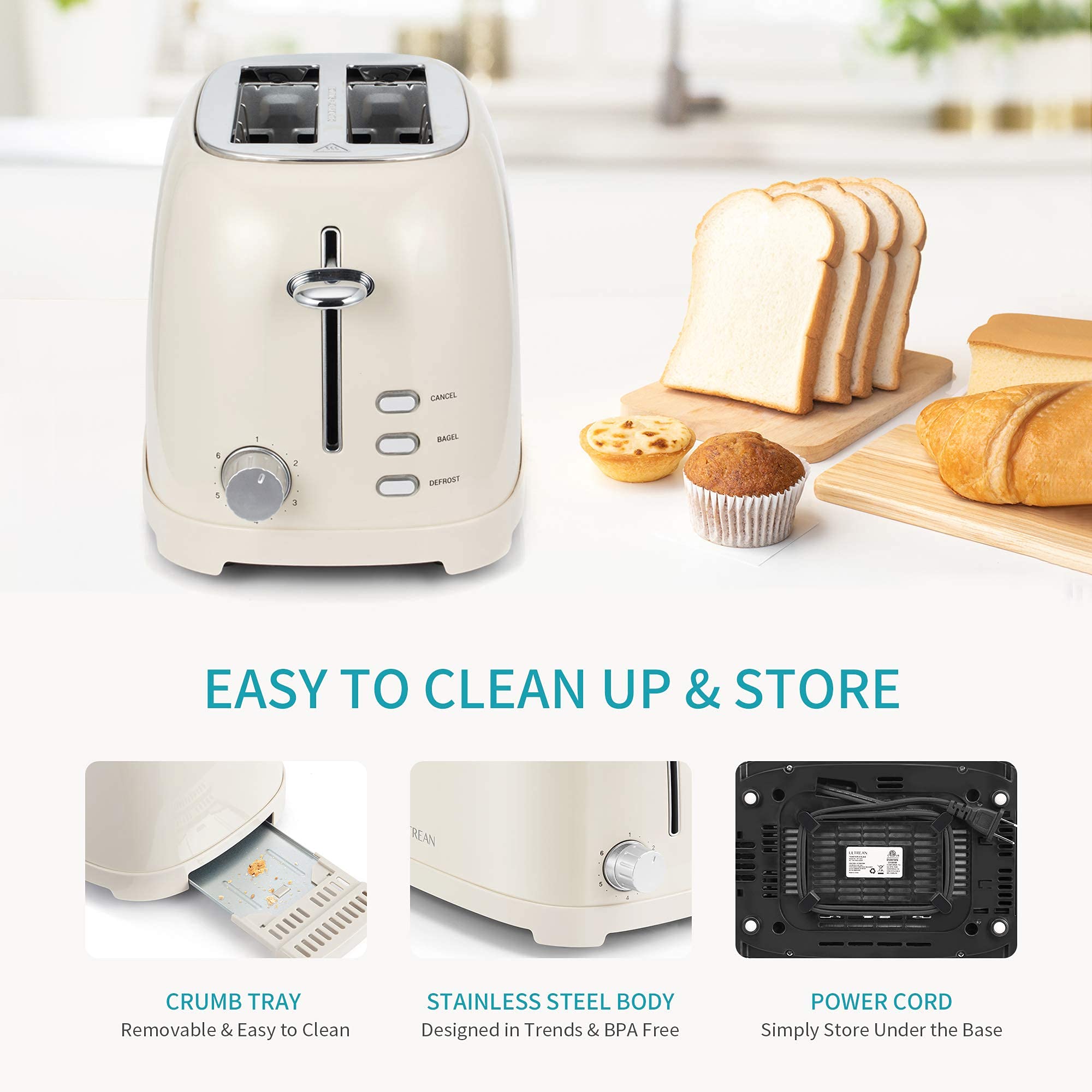 Foto 5 pulgar | Toaster Ultrean De Acero Inoxidable Con Ranura Ancha De 2 Rebanadas Y Bandeja