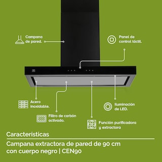 Foto 4 | Campana Extractora Purificadora Avera Cen90 De Pared 90 Cm - color Negro