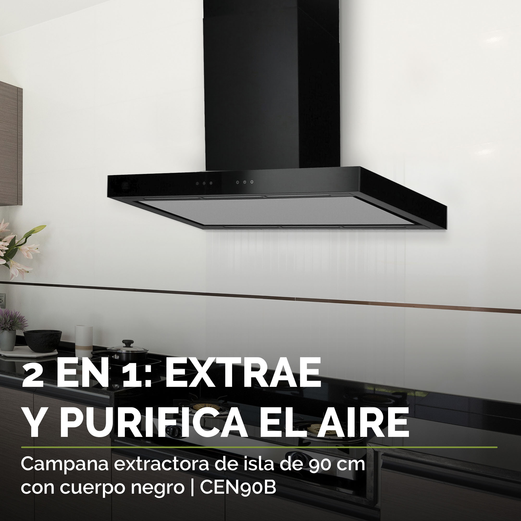 Foto 6 | Campana Extractora Purificadora Avera Cen90b de Isla 90 cm - color Negro