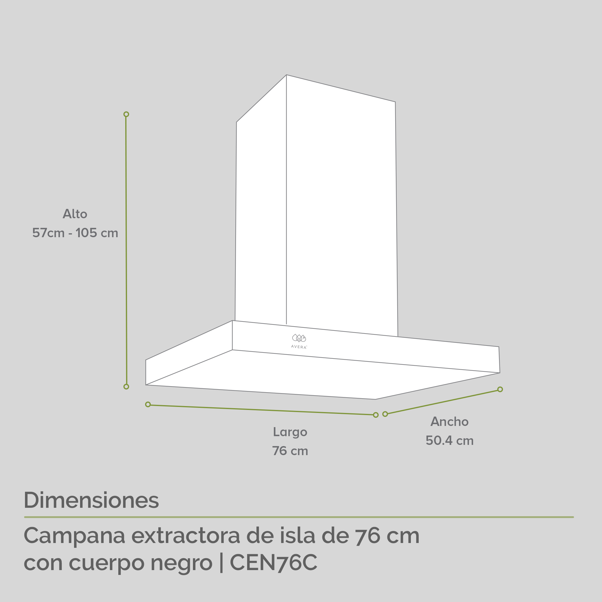 Foto 3 | Campana Extractora Purificadora Avera Cen76c De Isla 76 Cm - color Negro