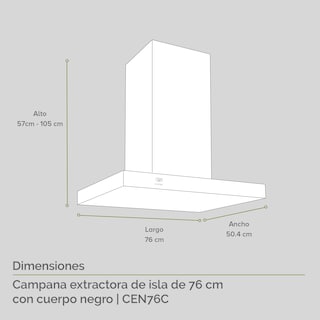 Foto 3 | Campana Extractora Purificadora Avera Cen76c De Isla 76 Cm - color Negro