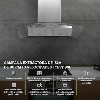 Foto 2 | Campana Extractora De Isla 90 CM Avera Cevd90b - Color Plata