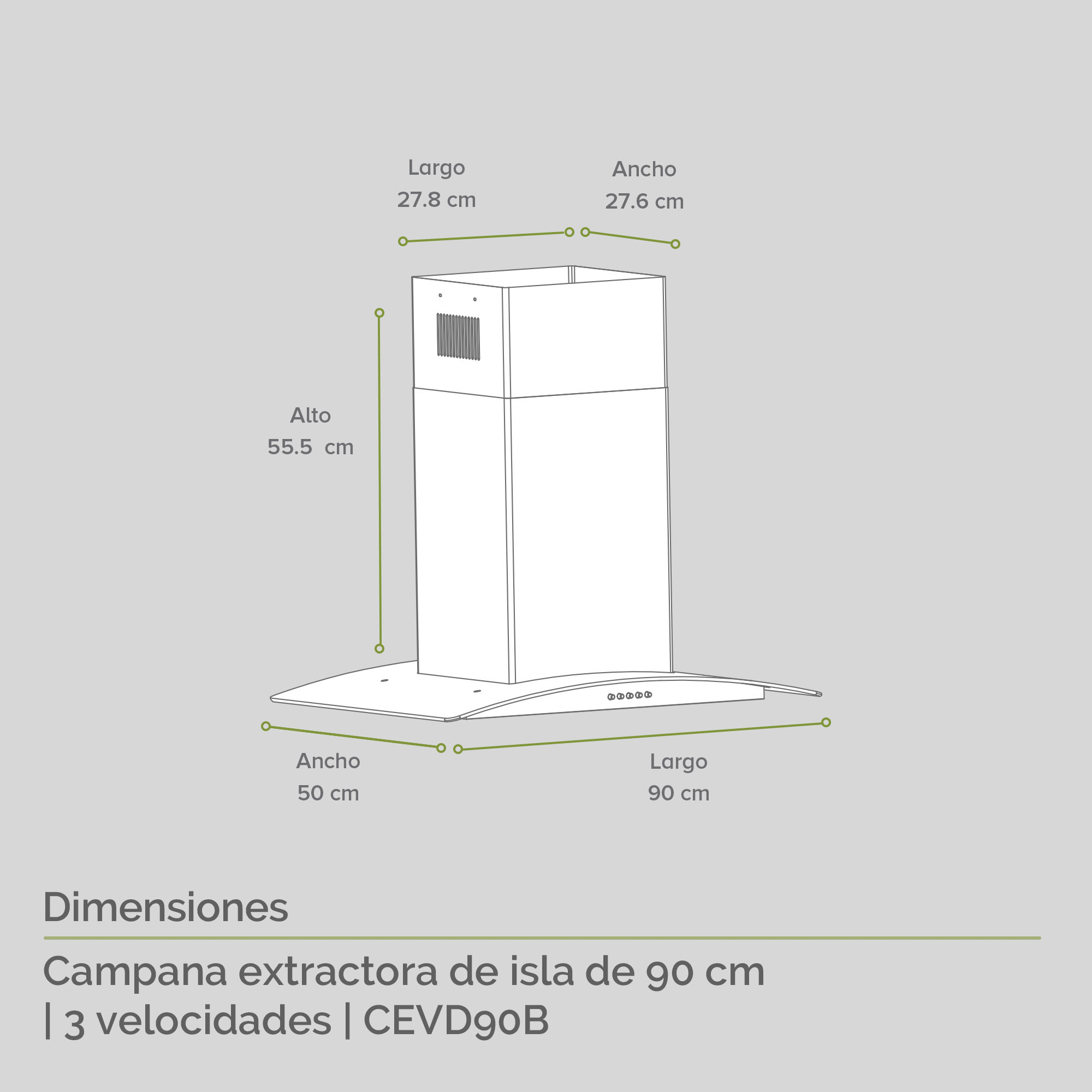 Foto 4 pulgar | Campana Extractora De Isla 90 CM Avera Cevd90b - Color Plata