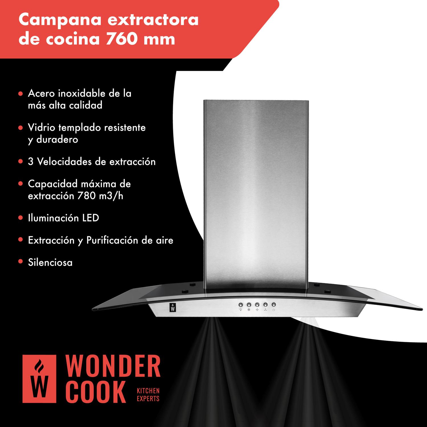 Foto 3 pulgar | Campana Extractora de Cocina Wonder Cook color Plata Vidrio Templado
