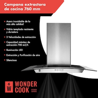 Foto 2 | Campana Extractora de Cocina Wonder Cook color Plata Vidrio Templado