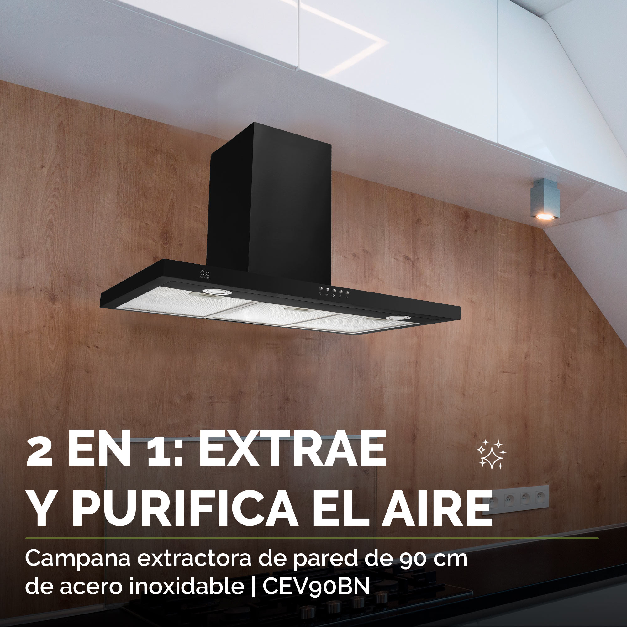 Foto 6 pulgar | Campana Extractora de Pared Avera CEV90BN color Negro 90 cm