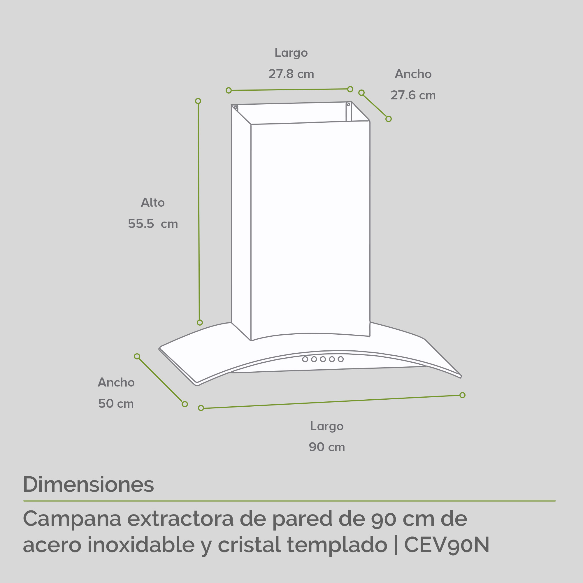 Foto 4 pulgar | Campana Extractora de Pared Avera CEV90N color Negro 90 cm