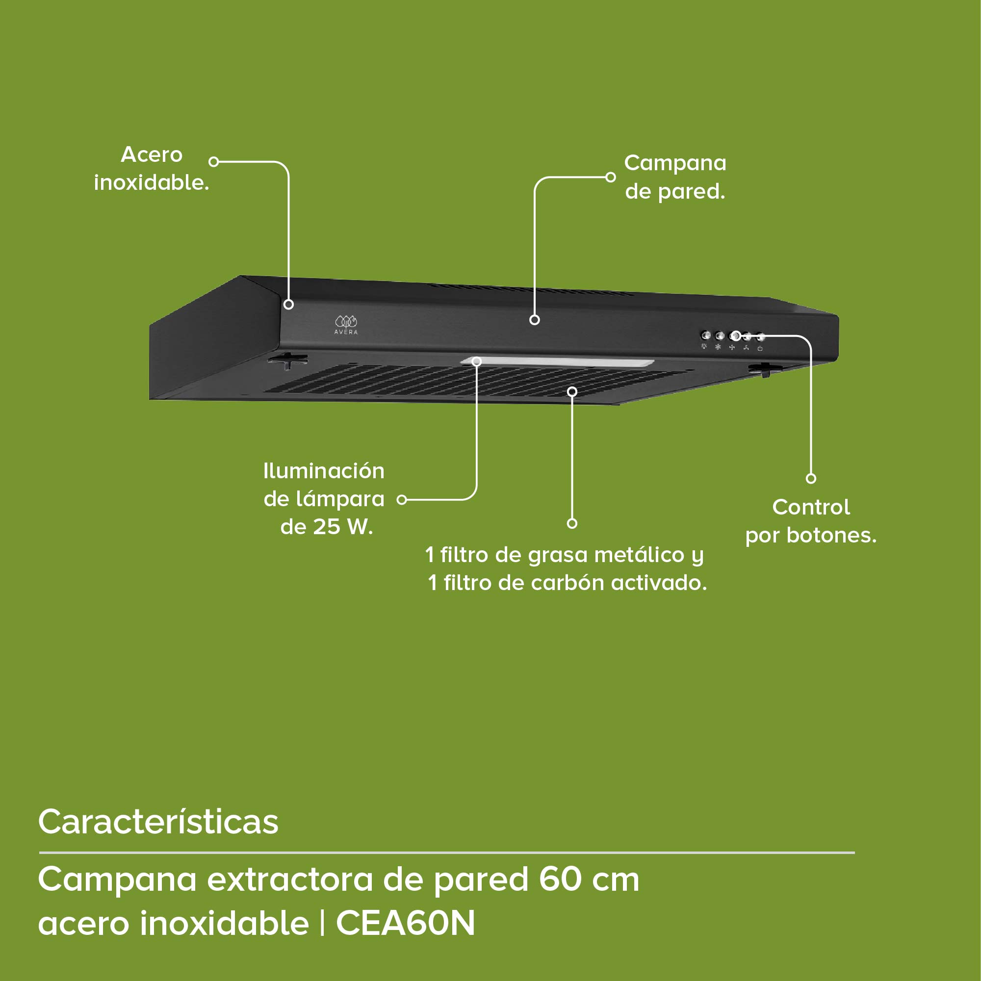 Foto 4 | Campana Extractora de Pared Avera CEA60N color Negro 60 cm