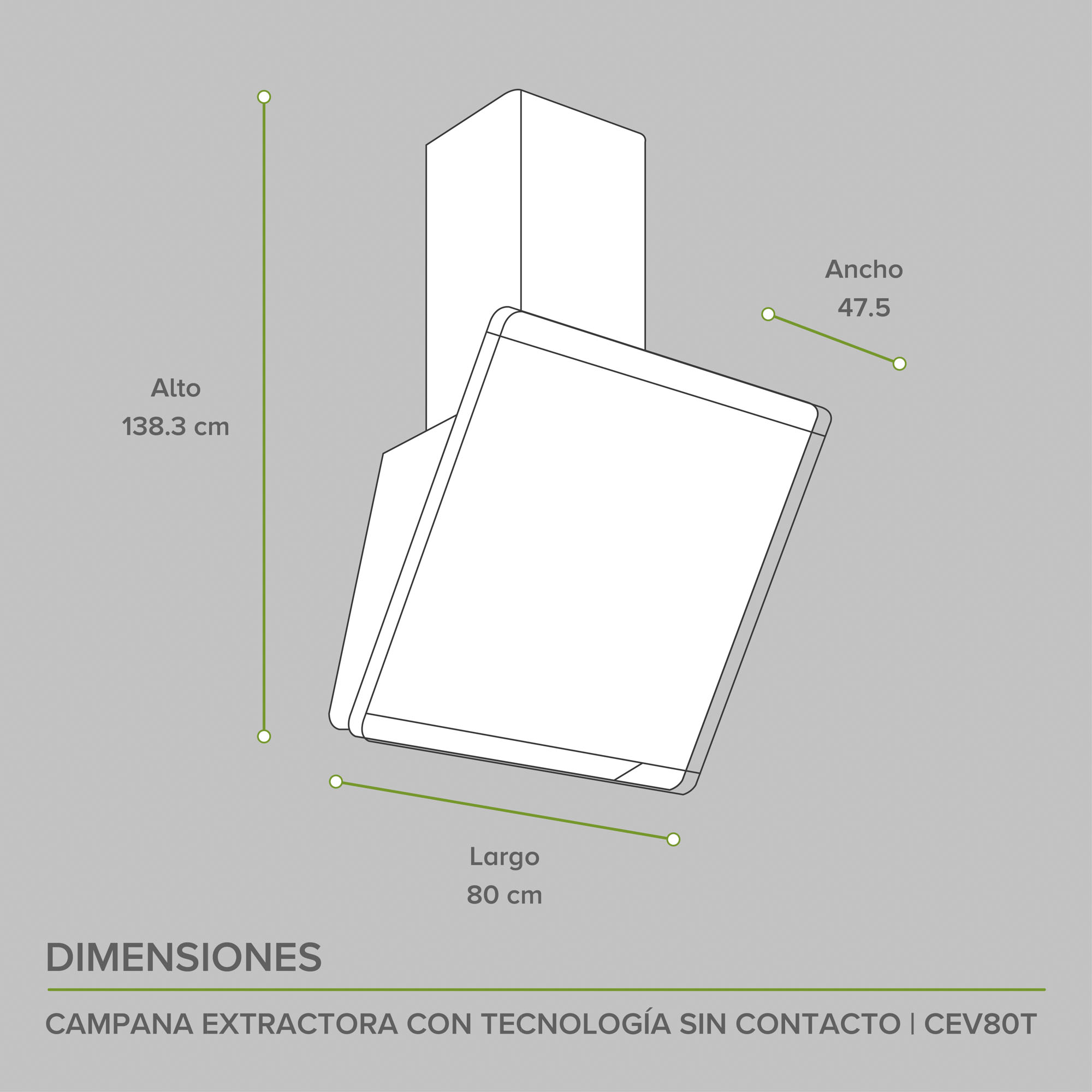 Foto 4 pulgar | Campana De Pared 80 CM Avera Touchless Cev80t - Color Negro