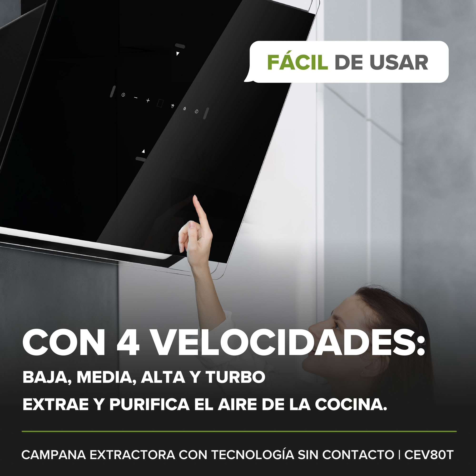 Foto 4 | Campana De Pared 80 CM Avera Touchless Cev80t - Color Negro