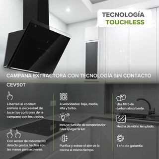 Foto 2 | Campana De Pared 90 CM Avera Touchless Cev90t - Color Negro