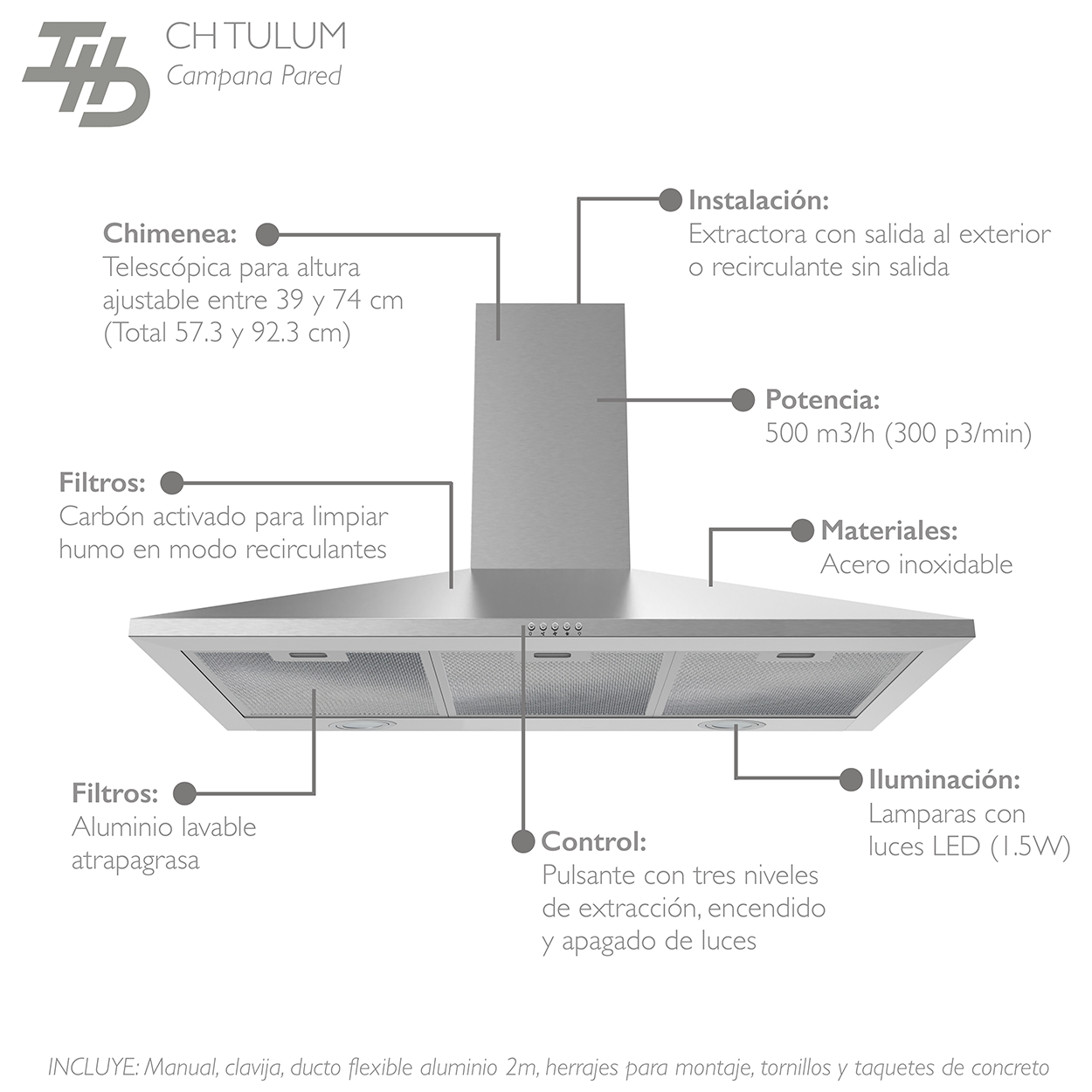 Foto 4 pulgar | Campana Pared Ihd Ch Tulum 90 de 89.5 cm Purificadora Acero Inoxidable Piramidal