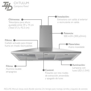 Foto 3 | Campana Pared Ihd Ch Tulum 90 de 89.5 cm Purificadora Acero Inoxidable Piramidal
