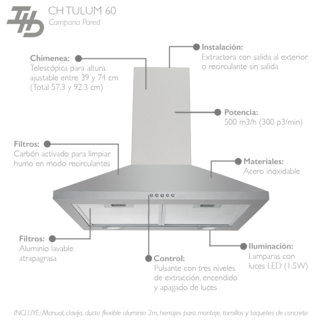 Foto 3 | Campana Pared Ihd Ch Tulum 60 Cm (24'') Purificadora Acero Inoxidable Piramidal
