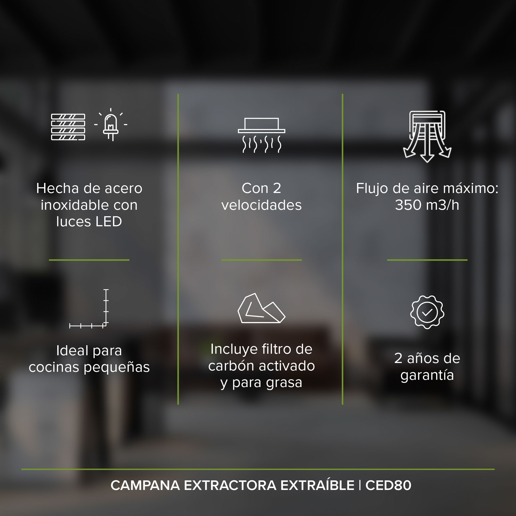 Foto 4 | Campana Extractora Deslizable Avera CED80 color Plata