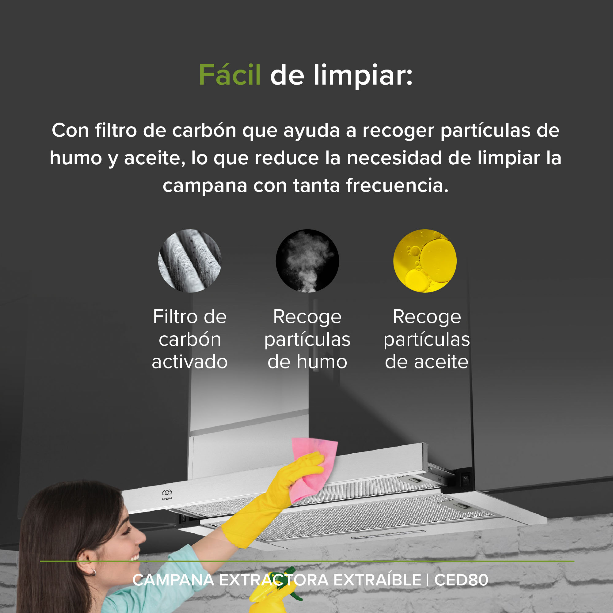 Foto 6 | Campana Extractora Deslizable Avera CED80 color Plata